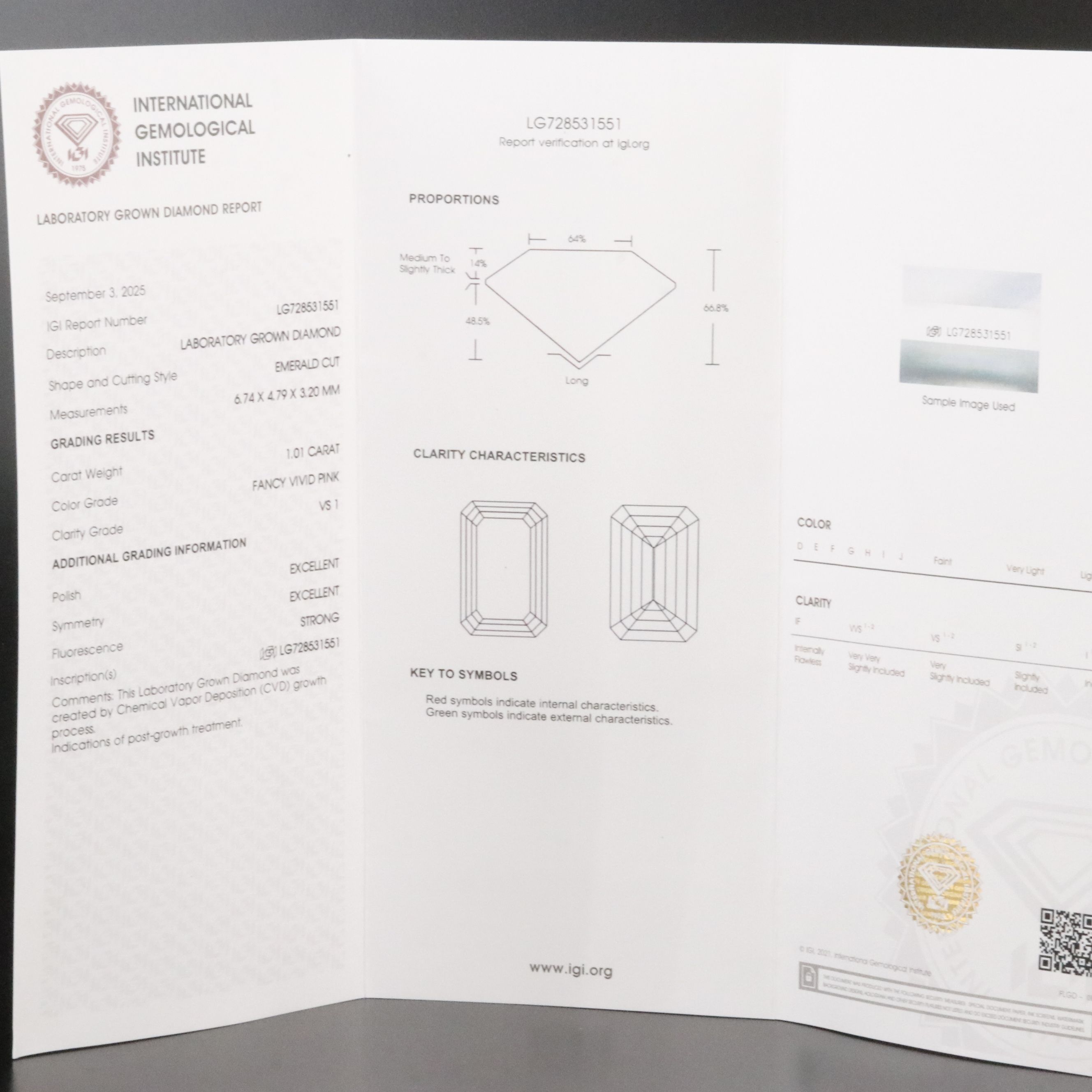 Loose 1.01 CT Lab Grown Fancy Vivid Pink Diamond with IGI Report