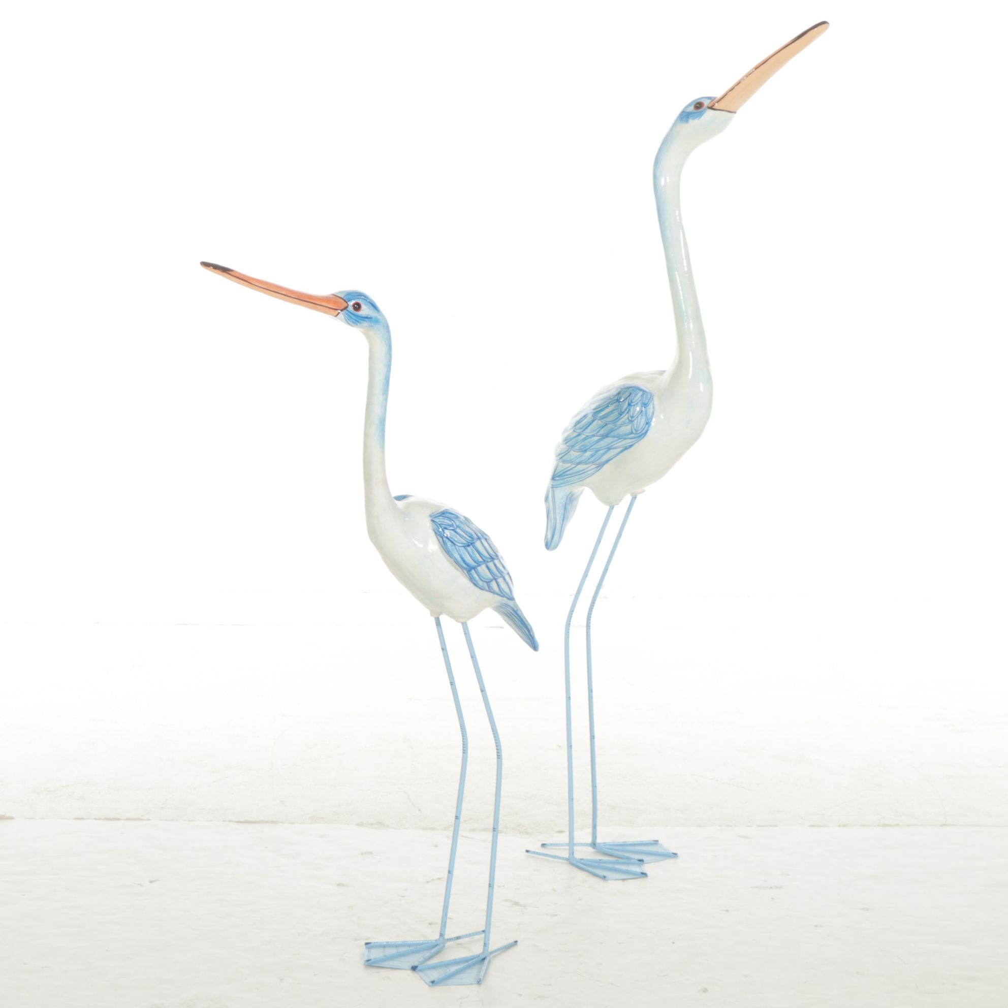 Two Wading Bird Garden Sculptures