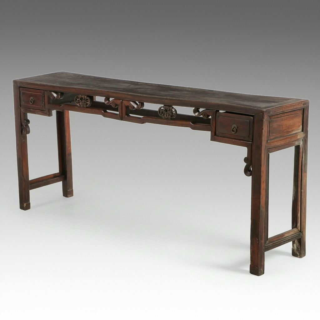 Chinese Carved Two-Drawer Hua'an Painting or Console Table, Mid to Late 19th C.