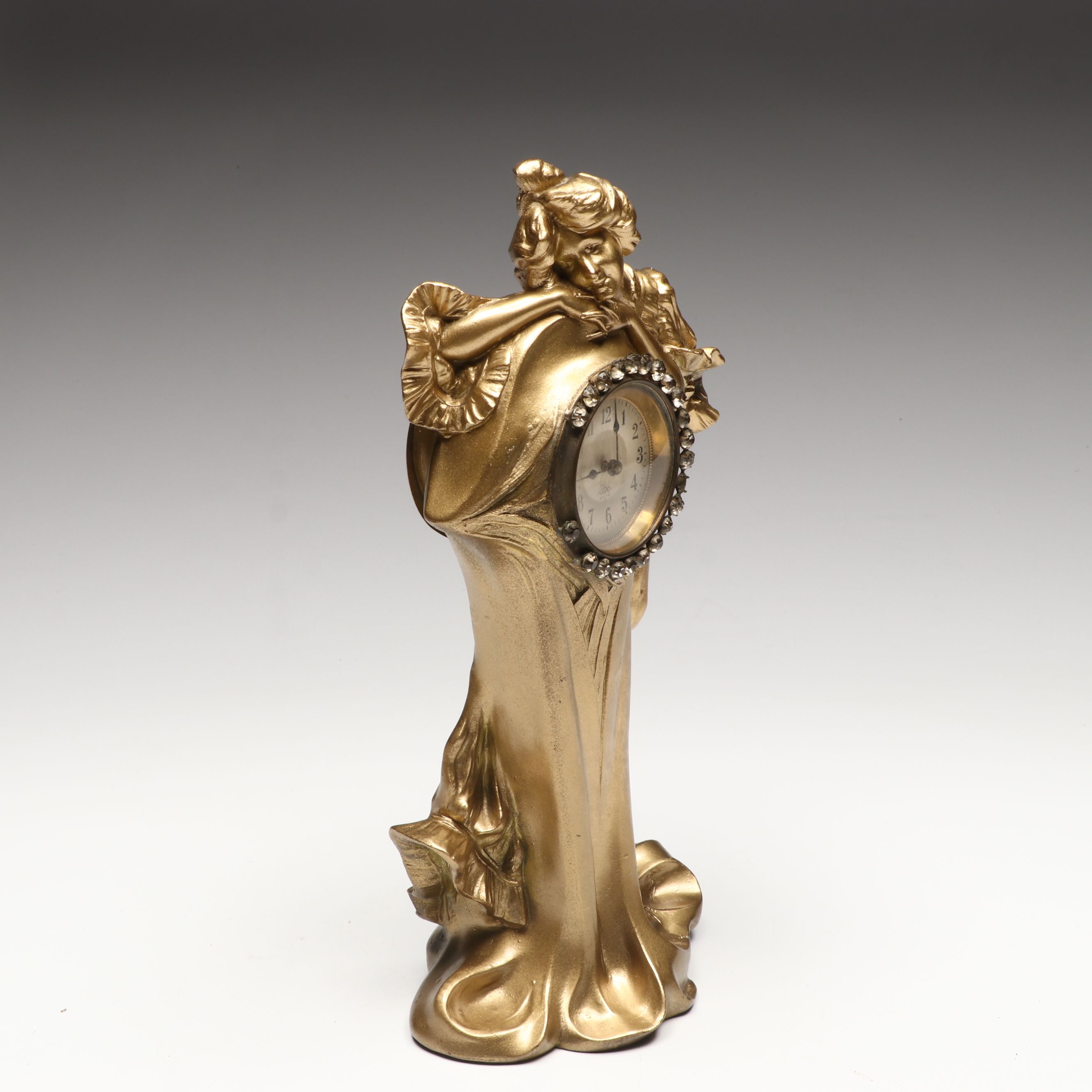 Junghans J. Art Nouveau Style Gold Finish Metal Mantle Clock