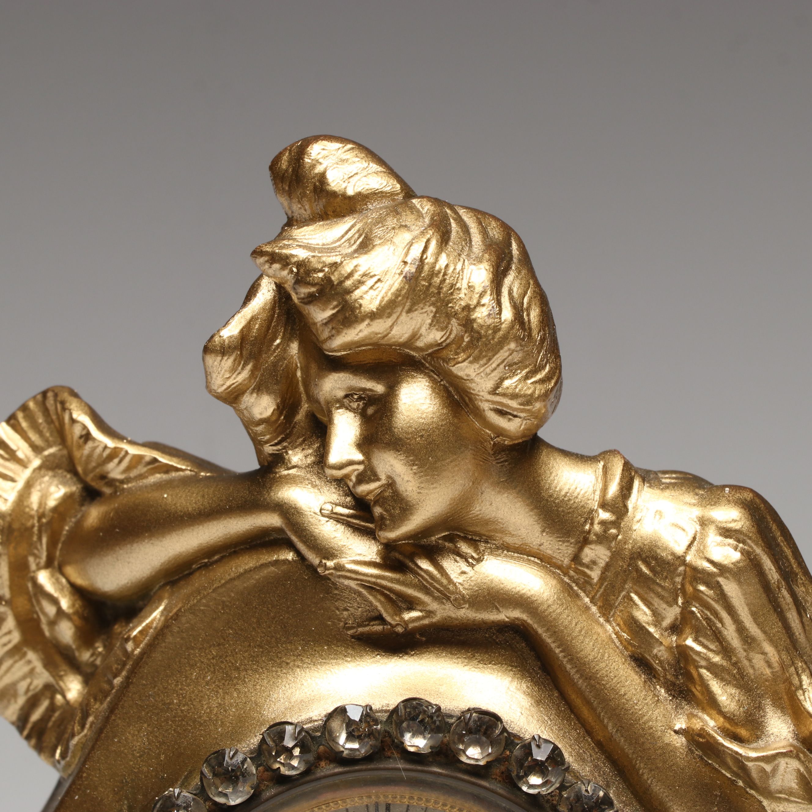 Junghans J. Art Nouveau Style Gold Finish Metal Mantle Clock