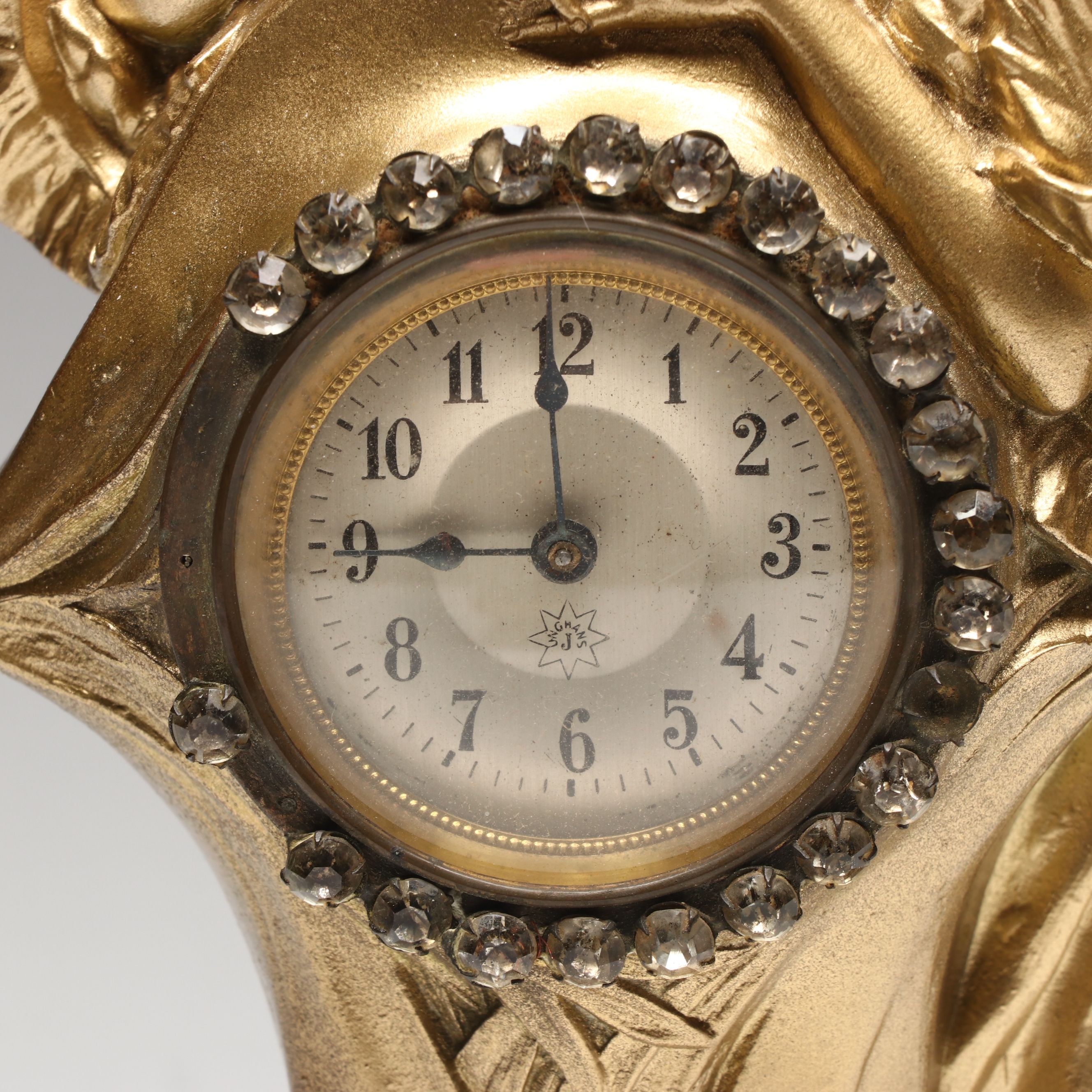 Junghans J. Art Nouveau Style Gold Finish Metal Mantle Clock