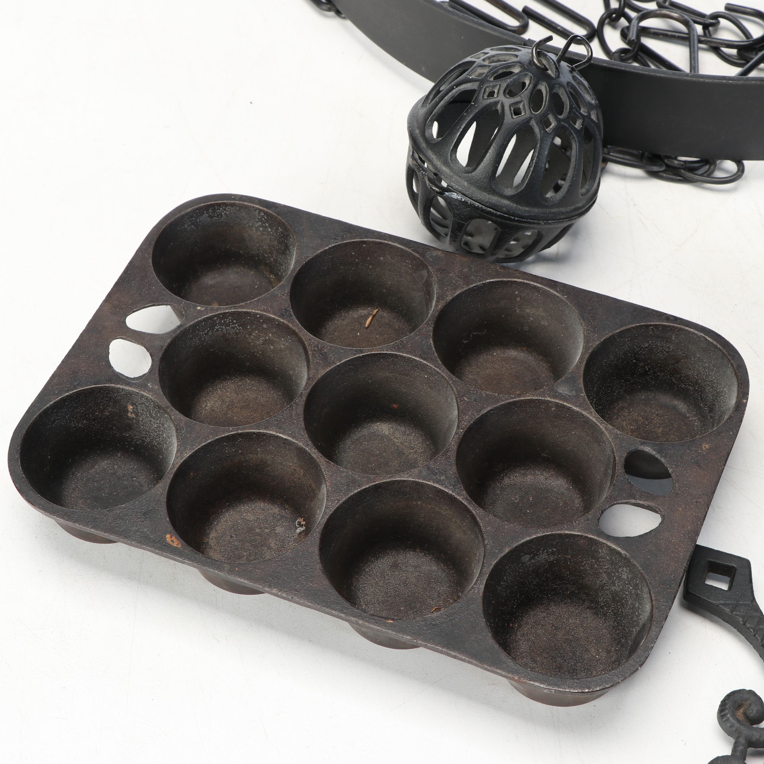 Wilton and Other Vintage Trivets with Cast Iron Hanging Pot Rack, More Décor