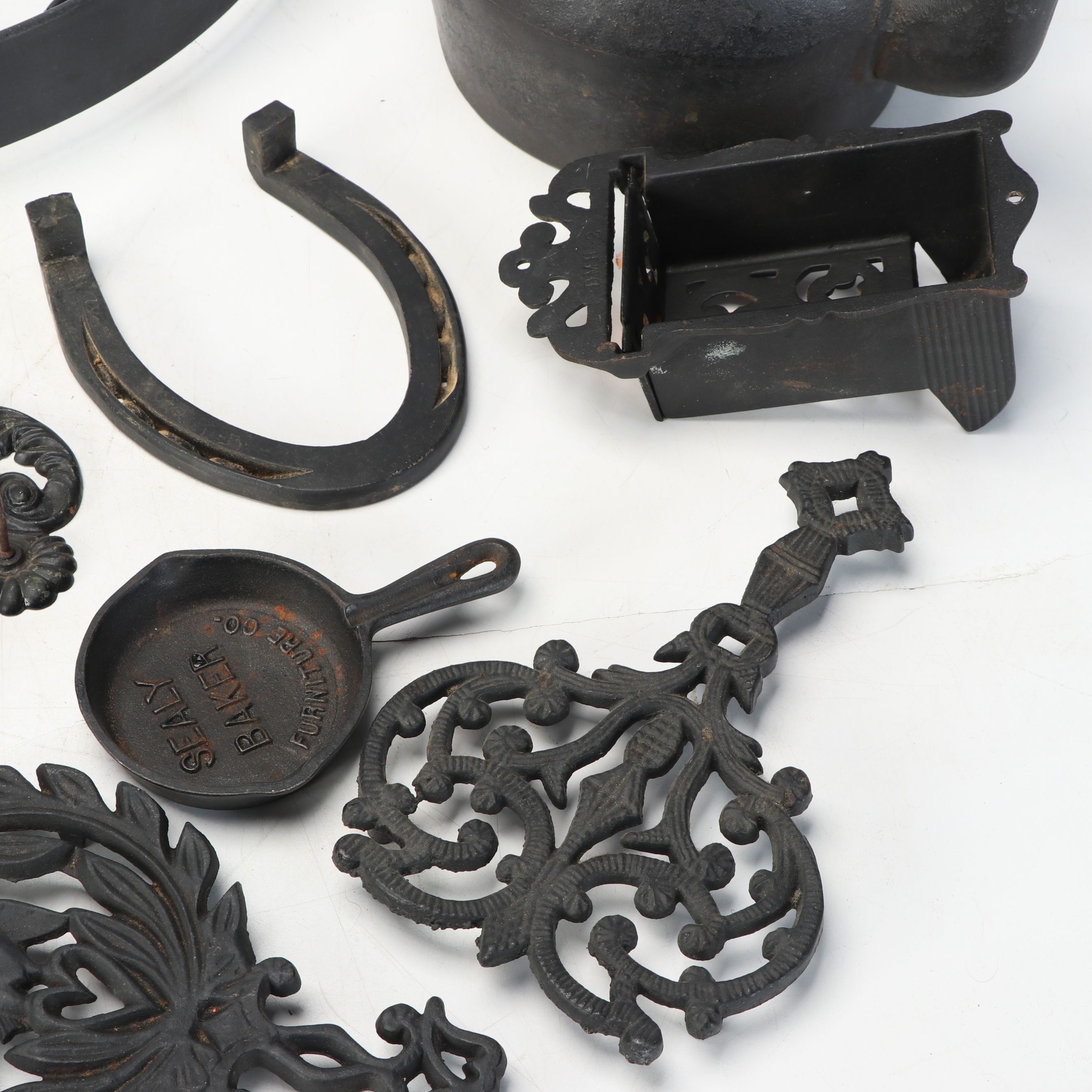 Wilton and Other Vintage Trivets with Cast Iron Hanging Pot Rack, More Décor