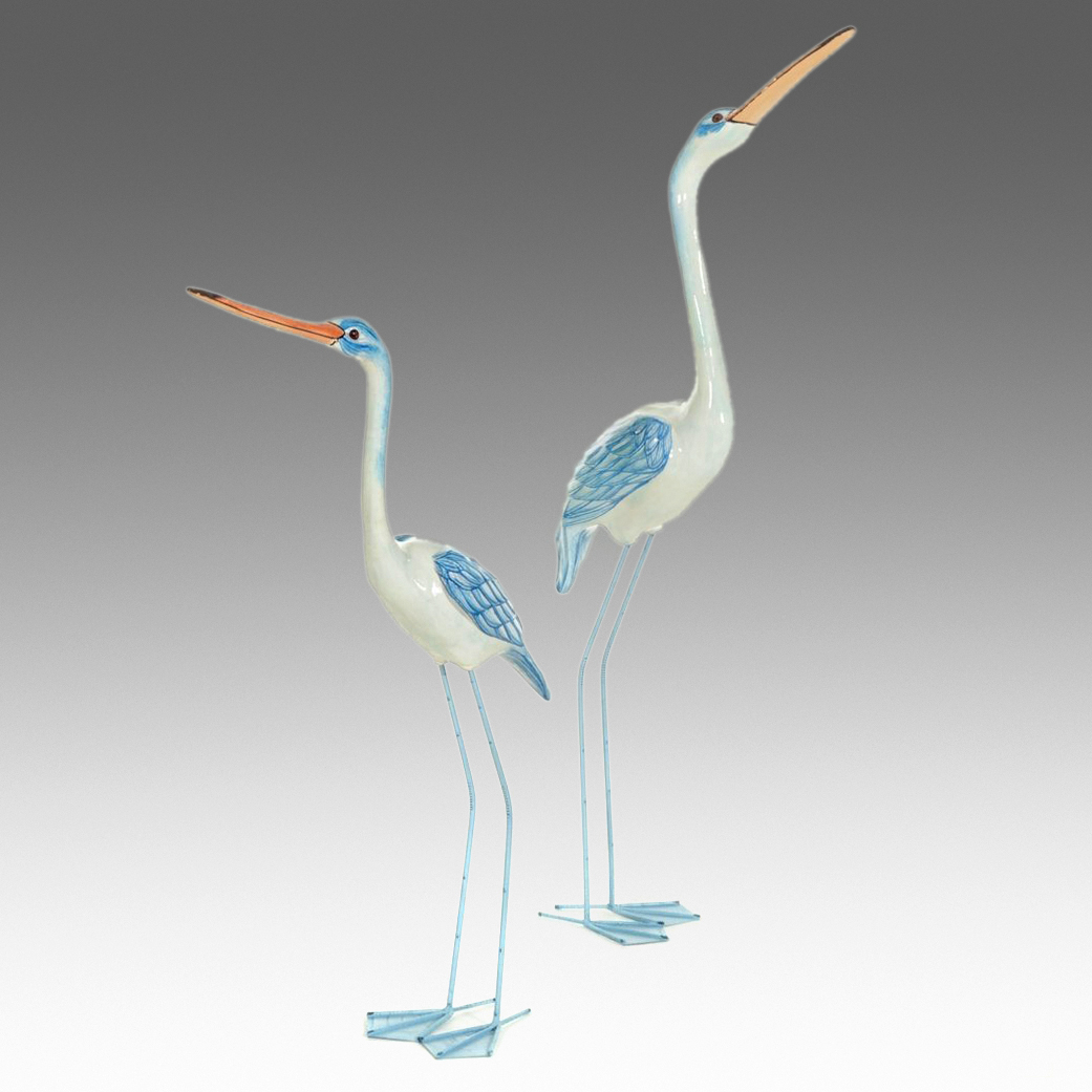 Two Wading Bird Garden Sculptures