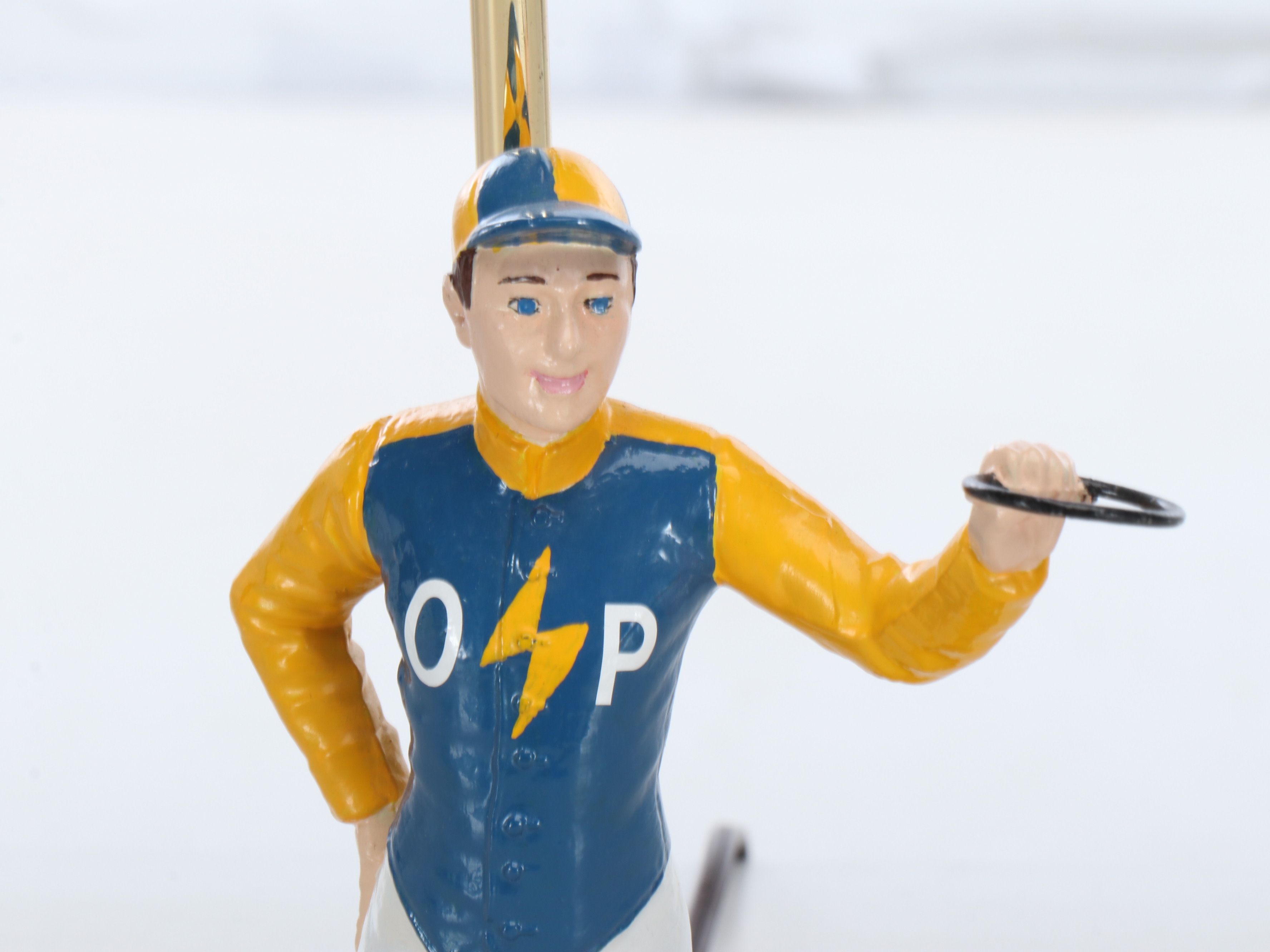 Horse Racing Jockey Table Lamp with Pleated Fabric Shade