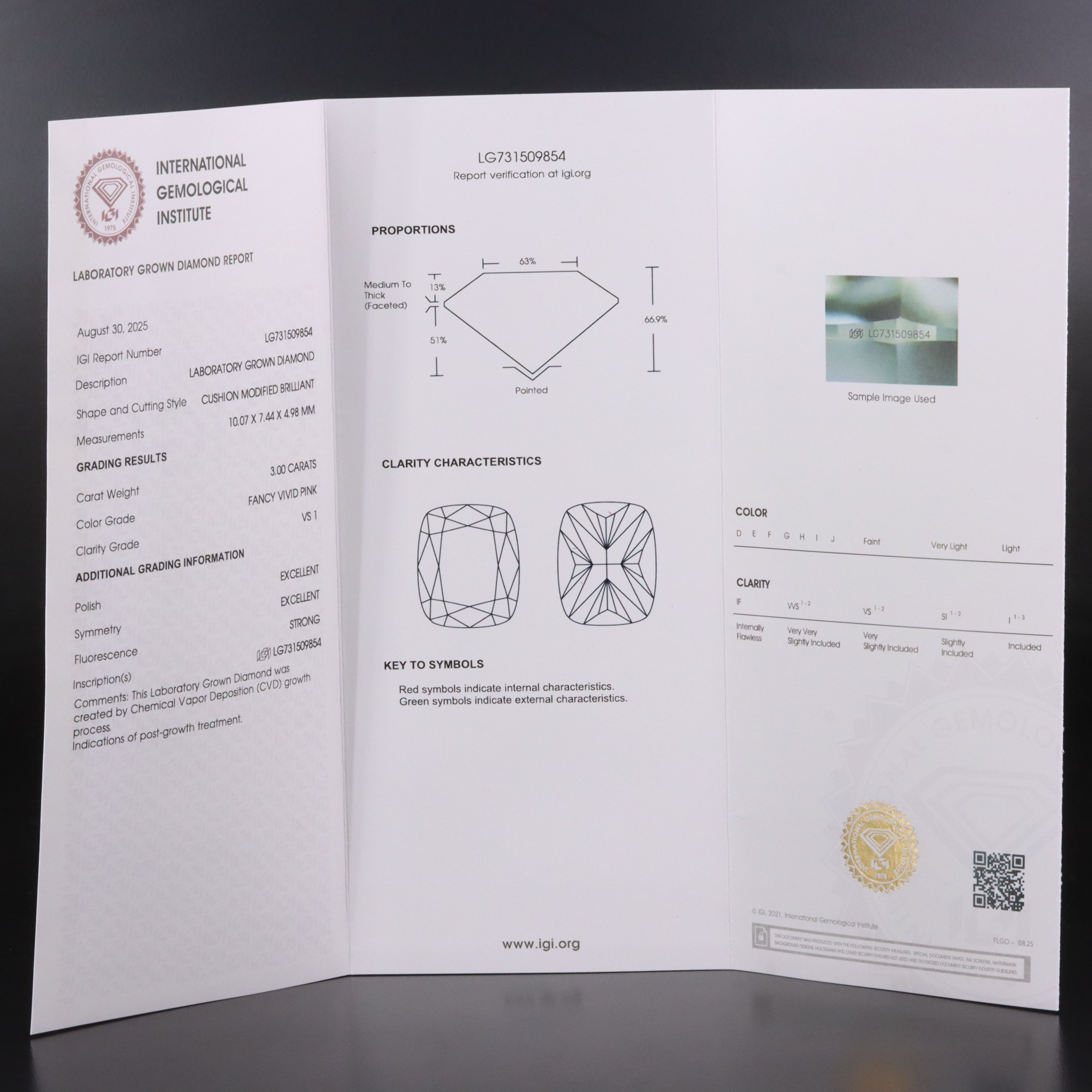 Loose 3.00 CT Lab Grown Fancy Vivid Pink Diamond with IGI Report