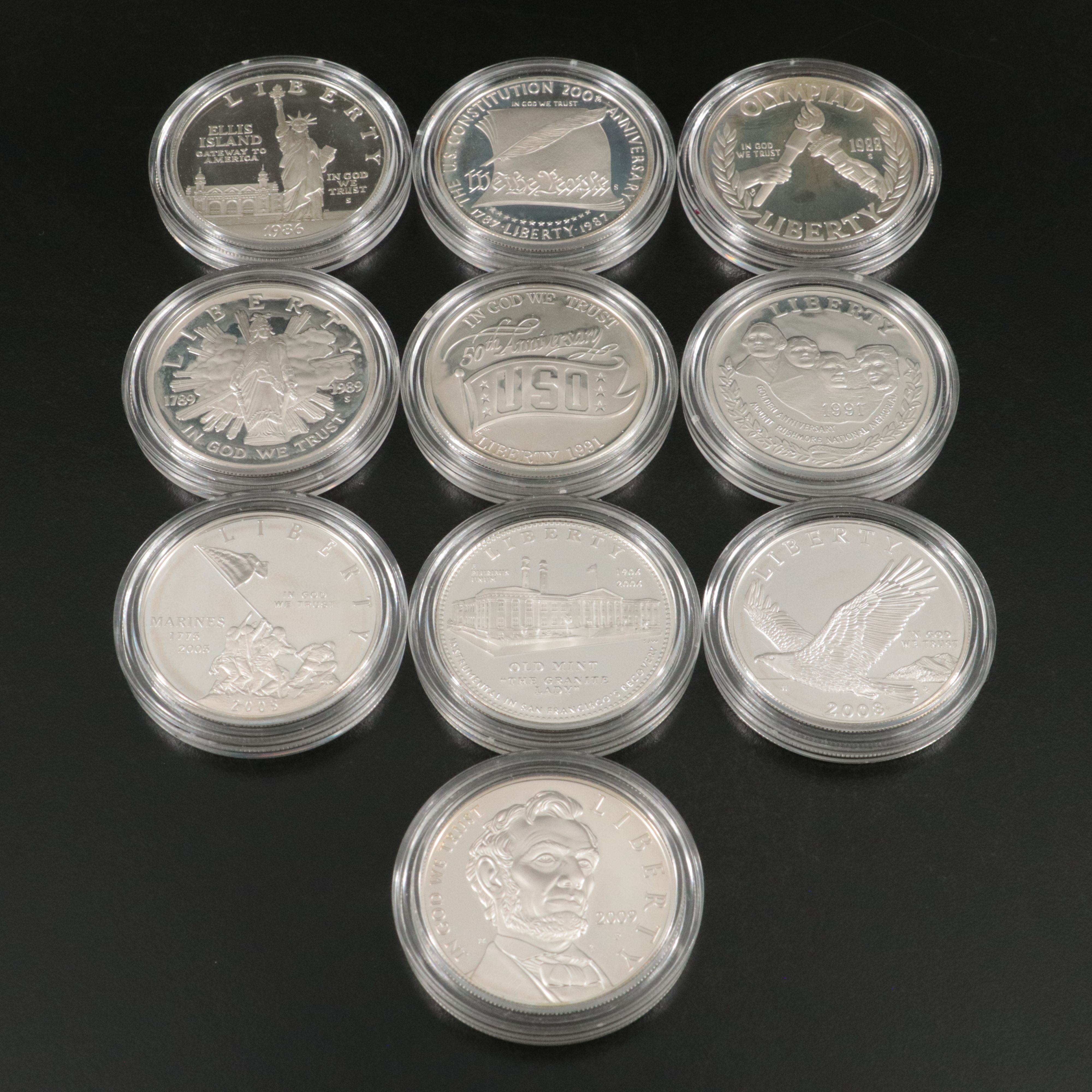 Ten Modern Commemorative Proof Silver Dollars