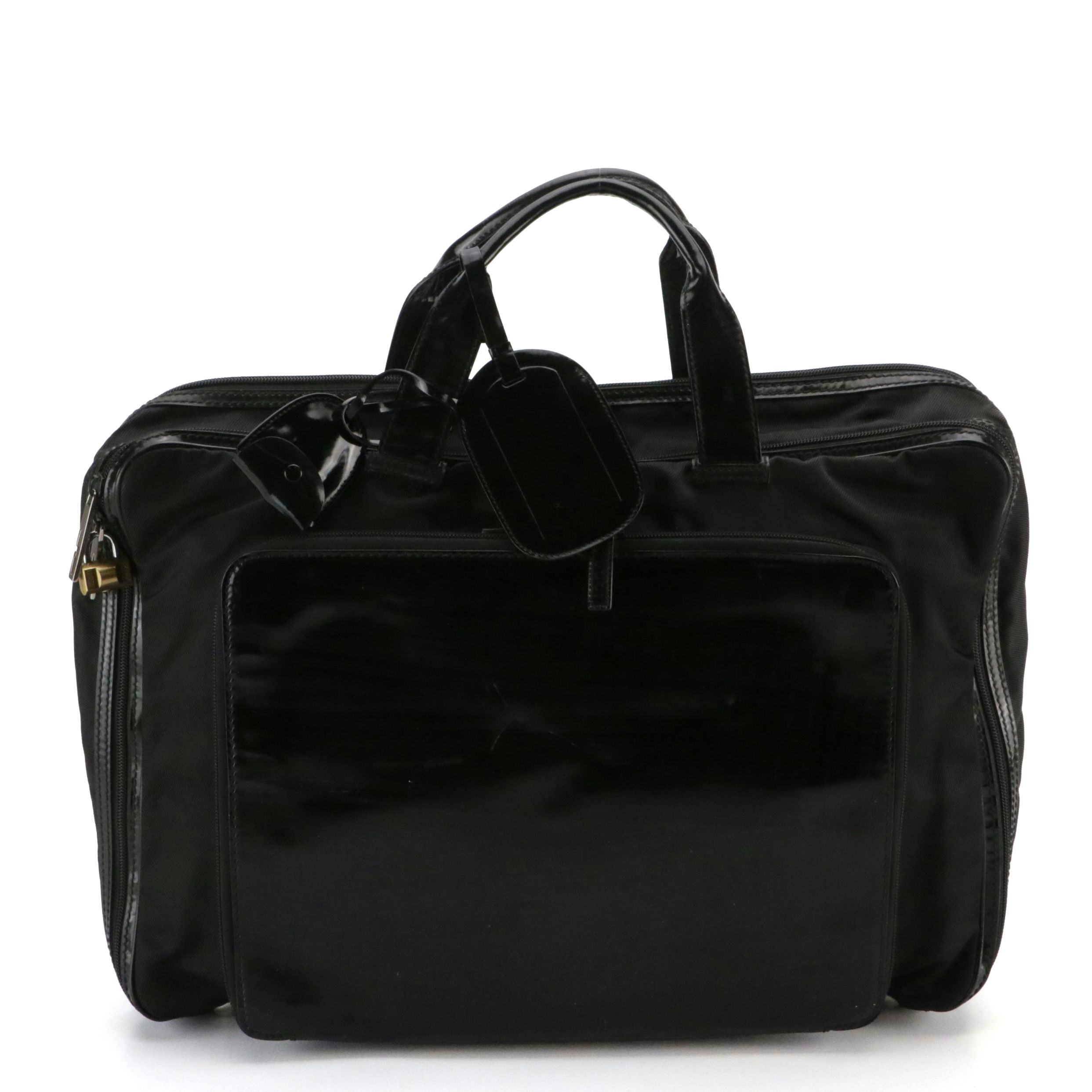 Gucci Double Compartment Top Handle Travel Bag in Black Nylon Canvas and Leather