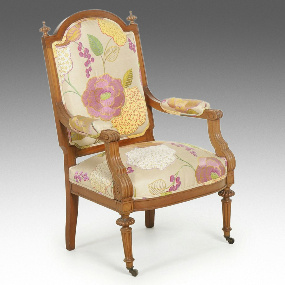 Louis XVI Style Armchair with Floral Upholstery