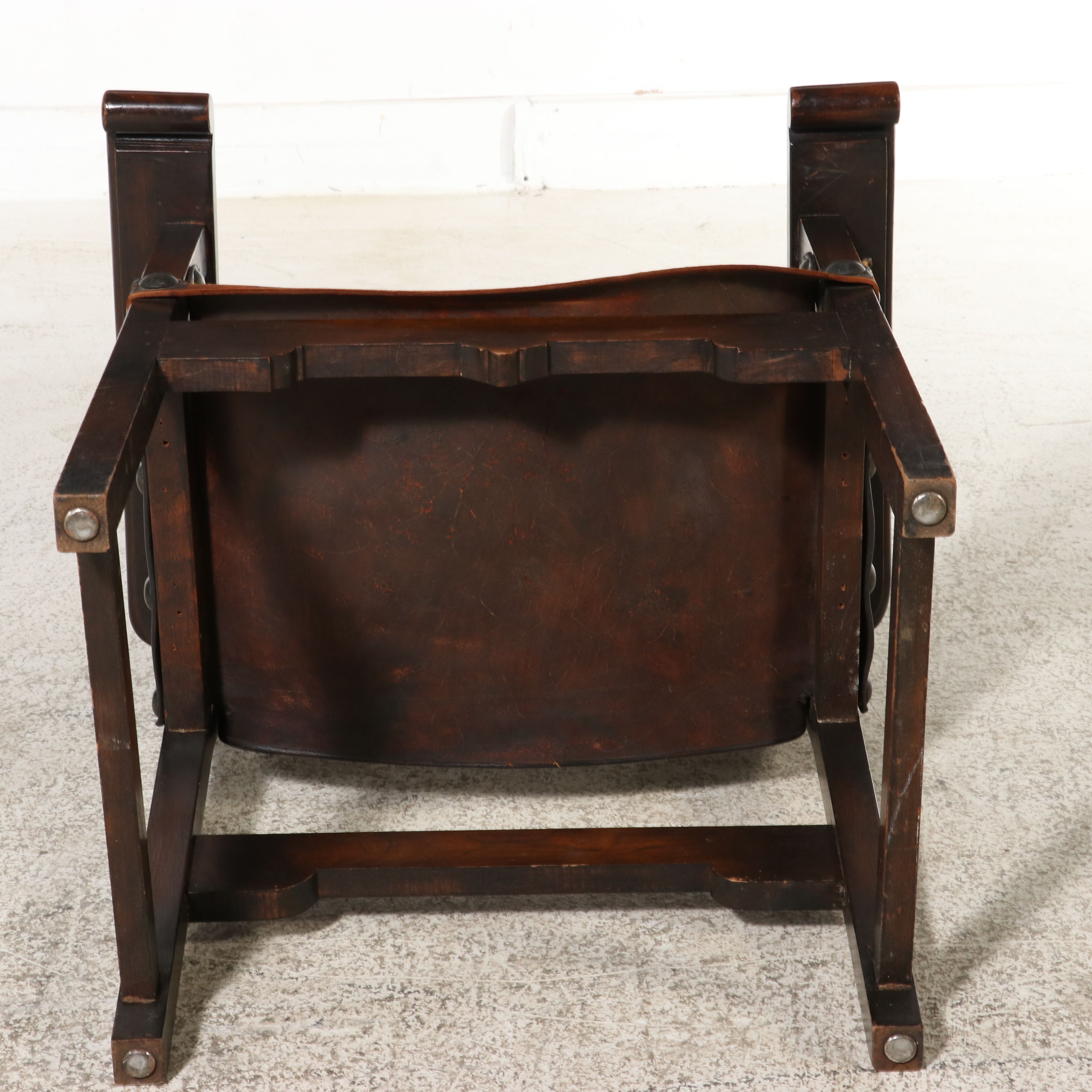 Spanish Colonial Style Wood and Leather Sling Armchair, Early to Mid-20th C.