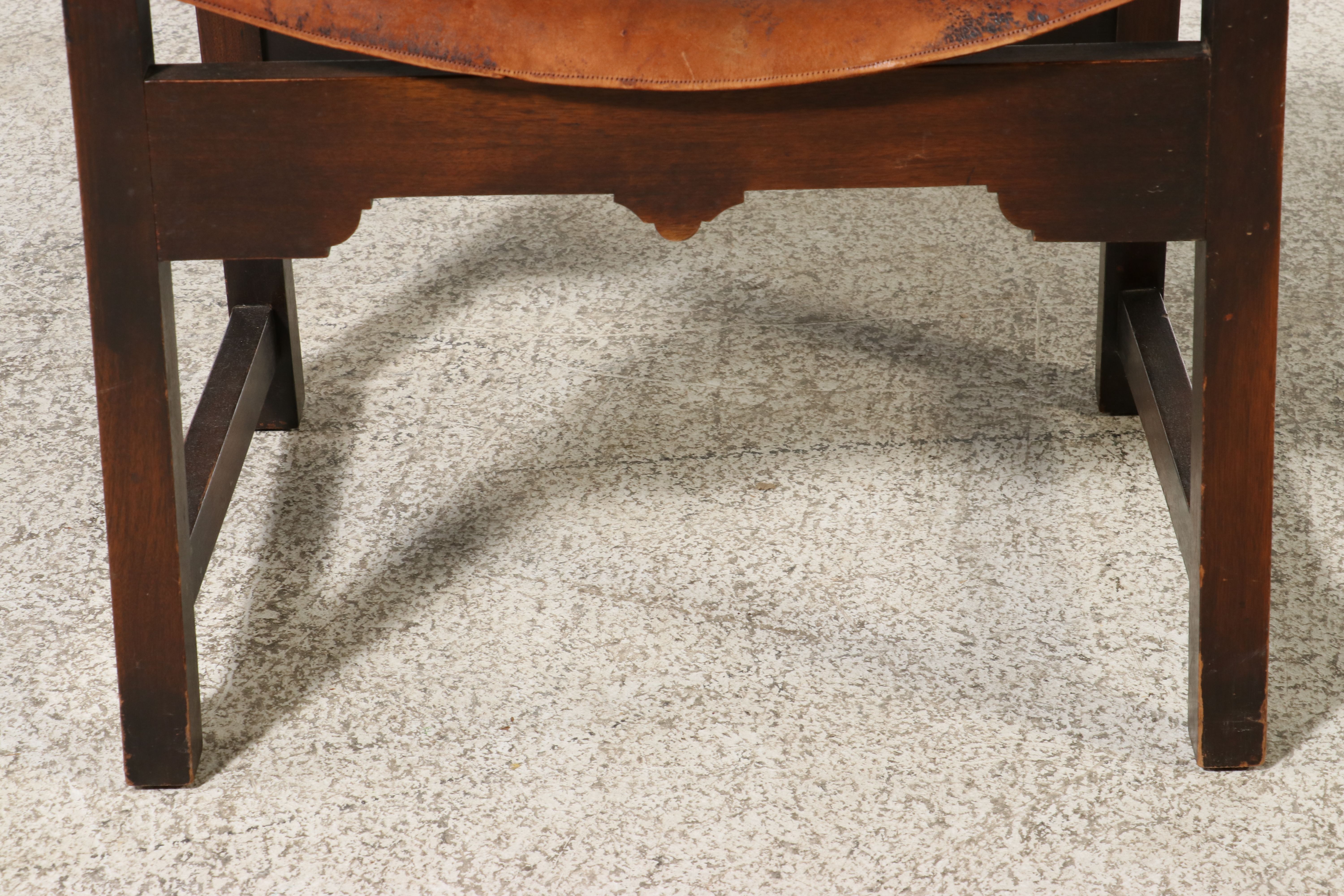 Spanish Colonial Style Wood and Leather Sling Armchair, Early to Mid-20th C.
