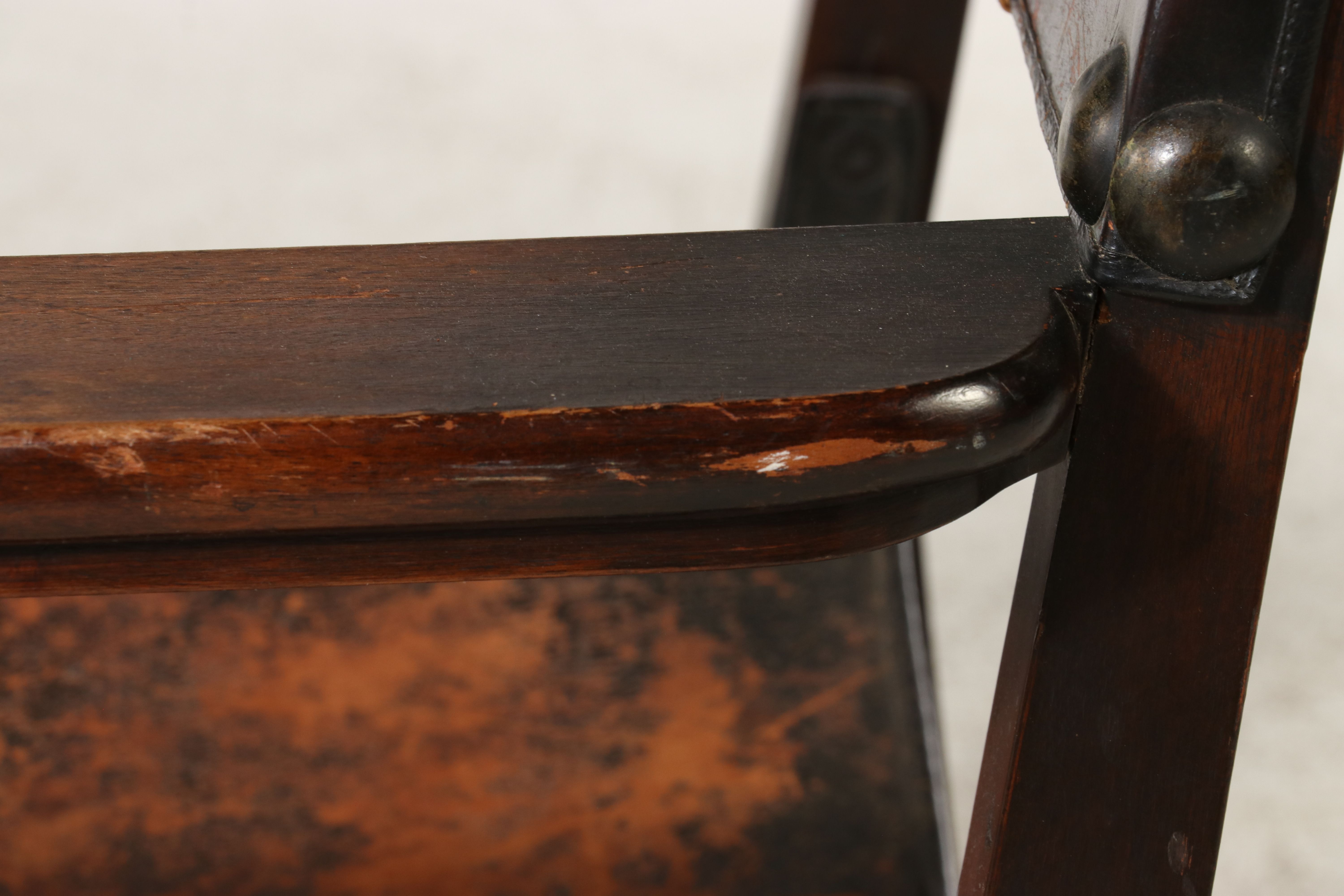 Spanish Colonial Style Wood and Leather Sling Armchair, Early to Mid-20th C.