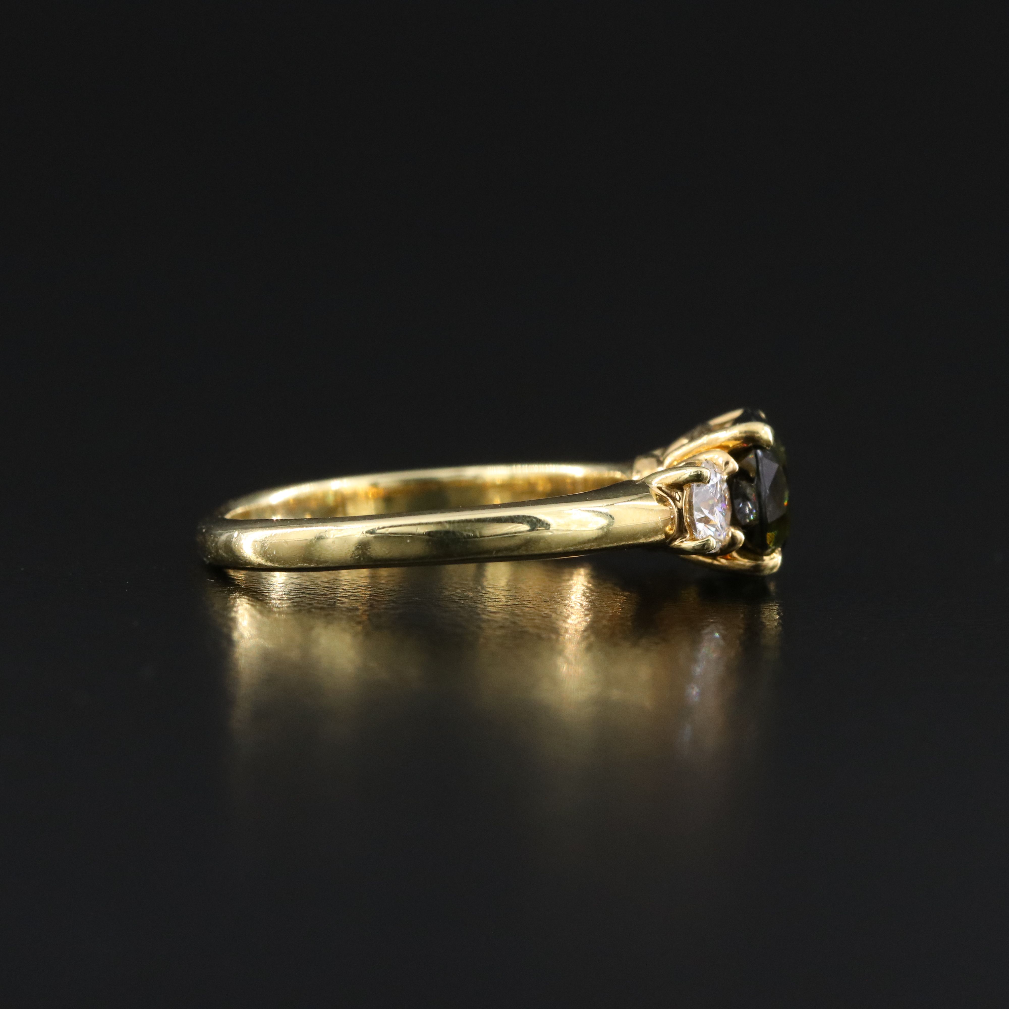 Tiffany & Co. 18K Green Tourmaline and 0.36 CTW Diamond Three Stone Ring