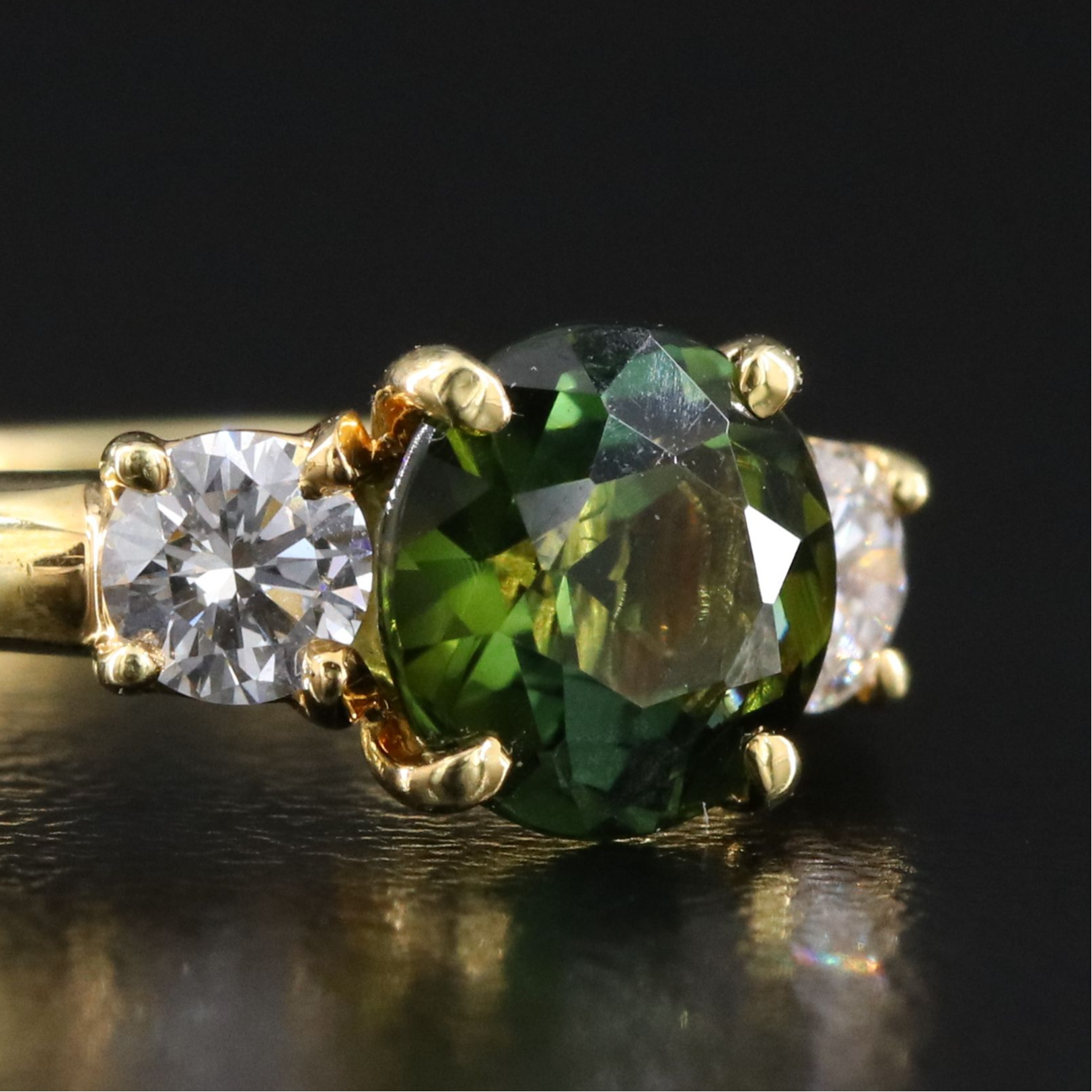 Tiffany & Co. 18K Green Tourmaline and 0.36 CTW Diamond Three Stone Ring