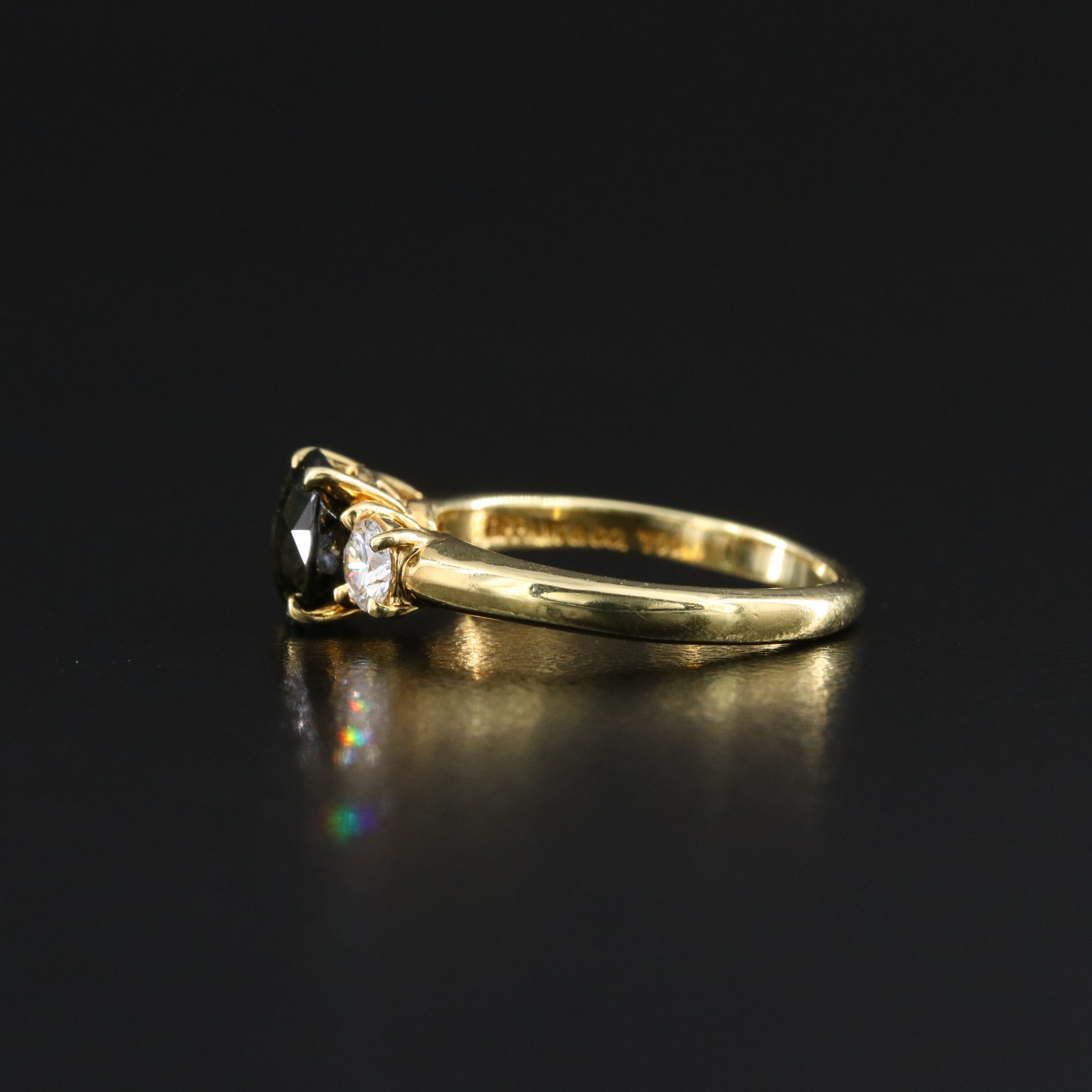 Tiffany & Co. 18K Green Tourmaline and 0.36 CTW Diamond Three Stone Ring