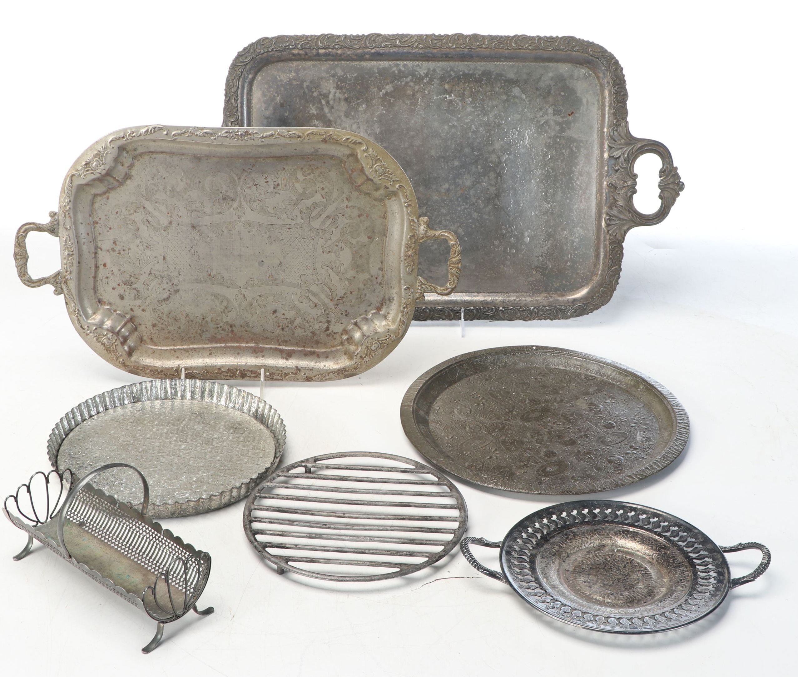 Meridian Victorian Style Silver Plate Tray with Aluminium and Other Serveware