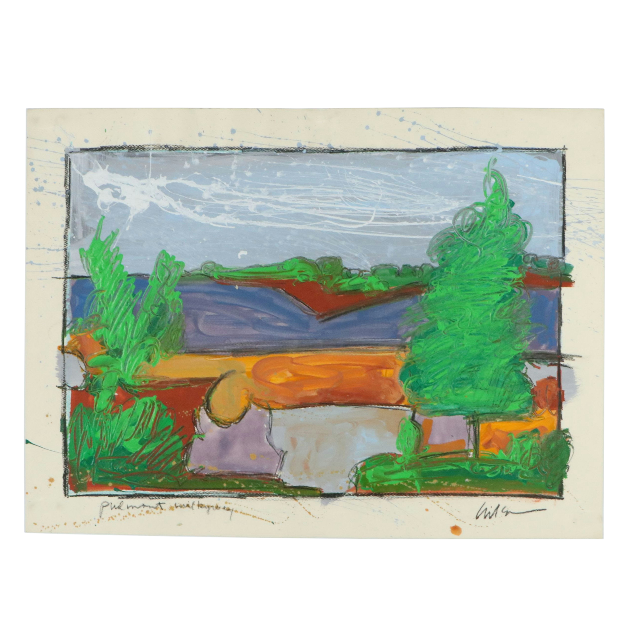 Harry Hilson Mixed Media Painting "Piedmont Hill Country," Mid to Late 20th C.