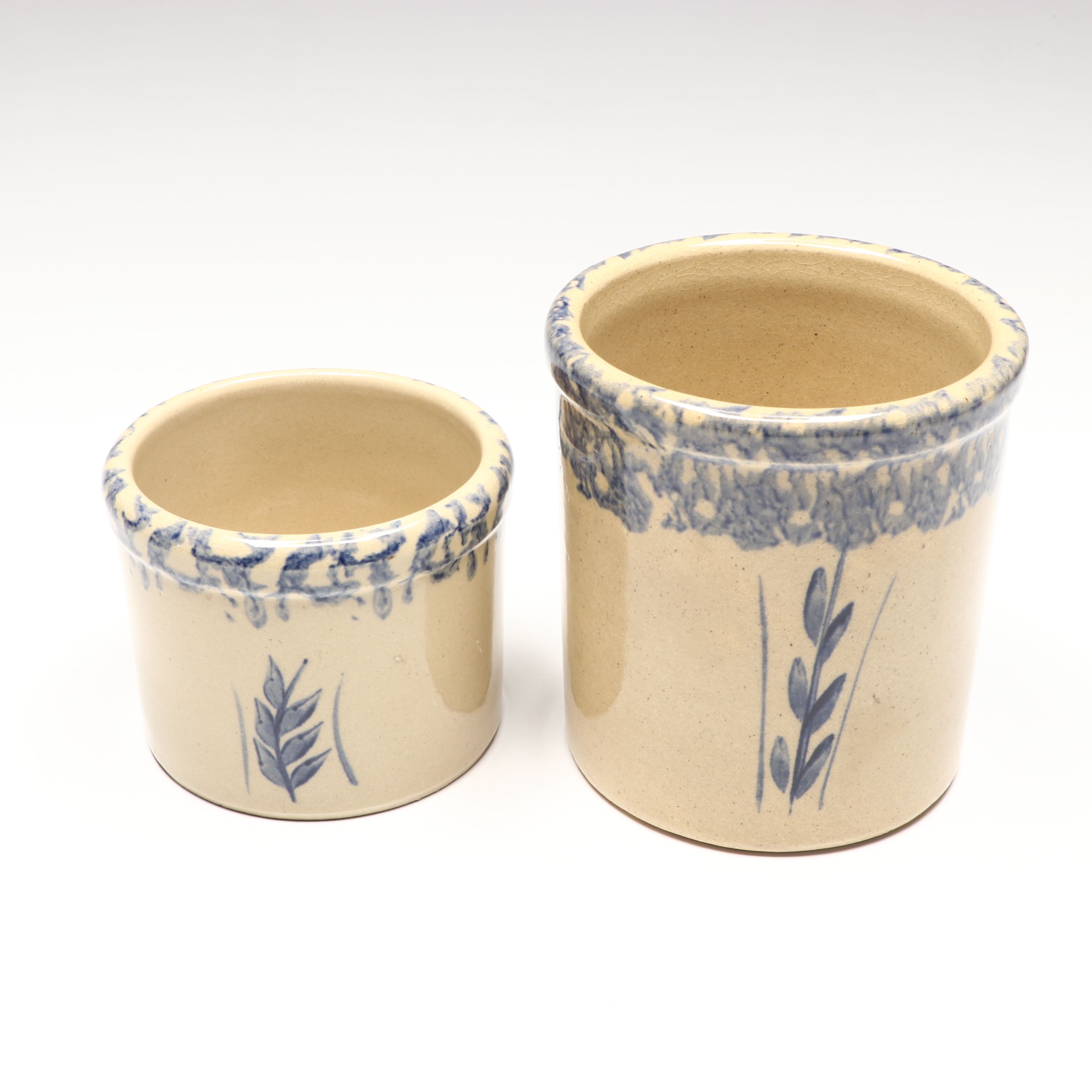 Robinson Ransbottom Pottery "Wheat" Blue Spongeware Casserole and Crocks