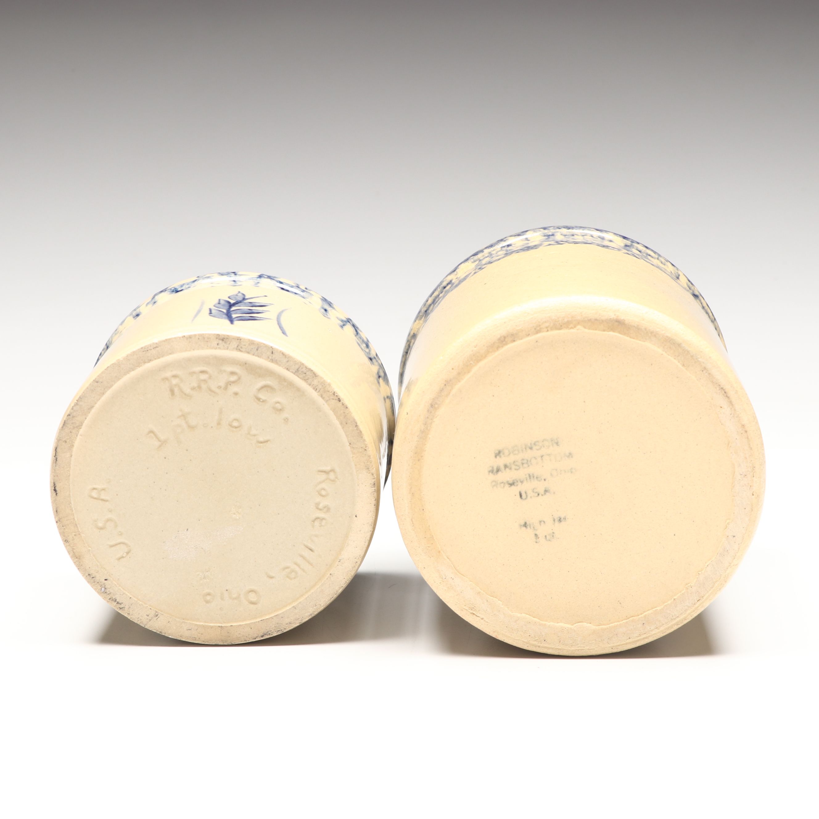 Robinson Ransbottom Pottery "Wheat" Blue Spongeware Casserole and Crocks