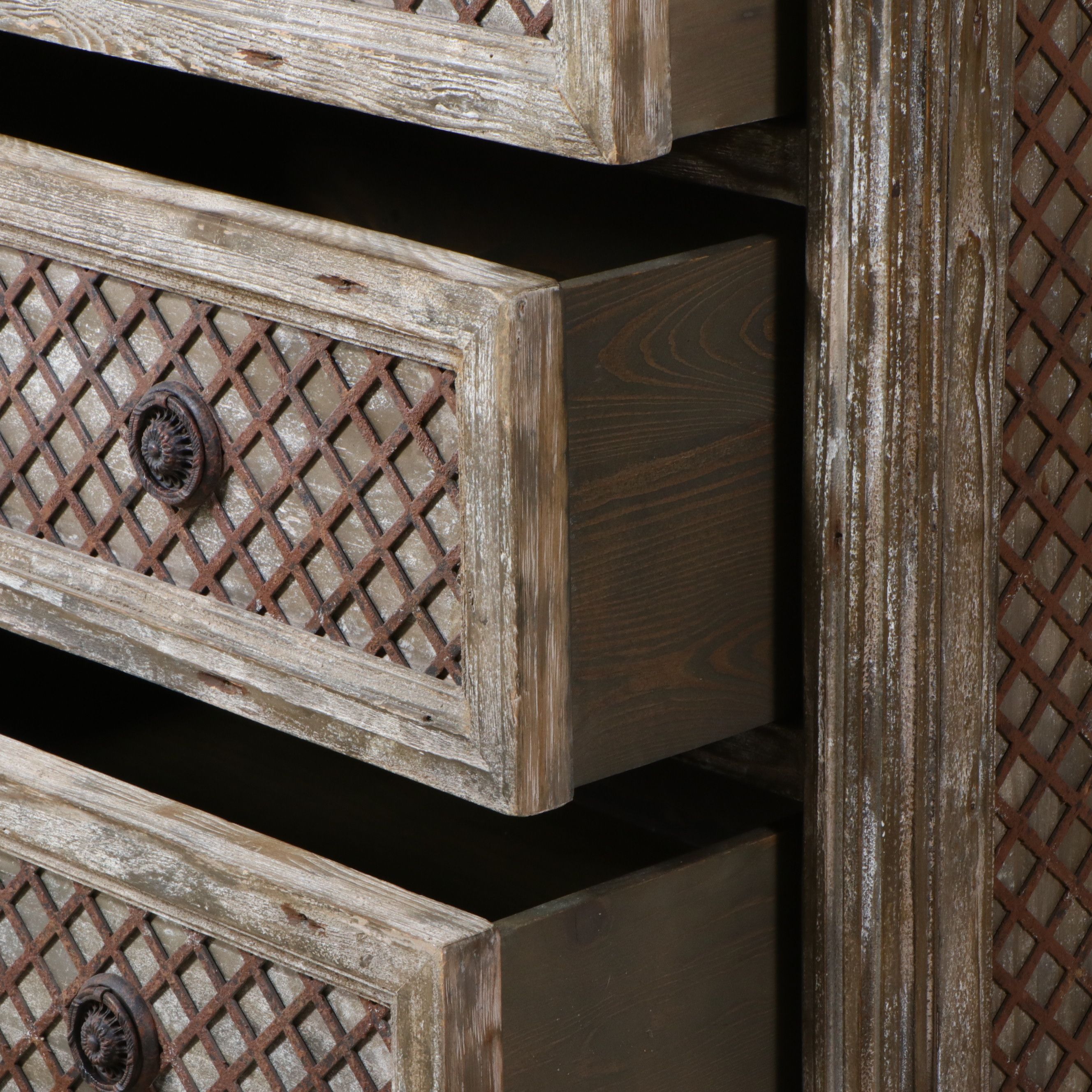 Restoration Hardware Wood and Metal Lattice Front Louis XVI Treillage Dresser