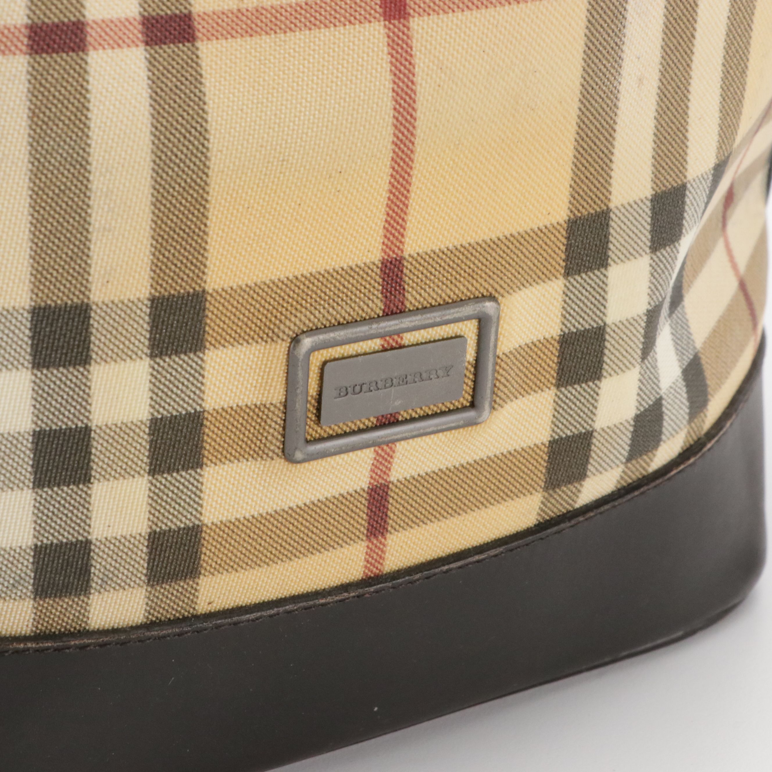 Burberry Nova Check Coated Canvas and Brown Leather Drawstring Bag