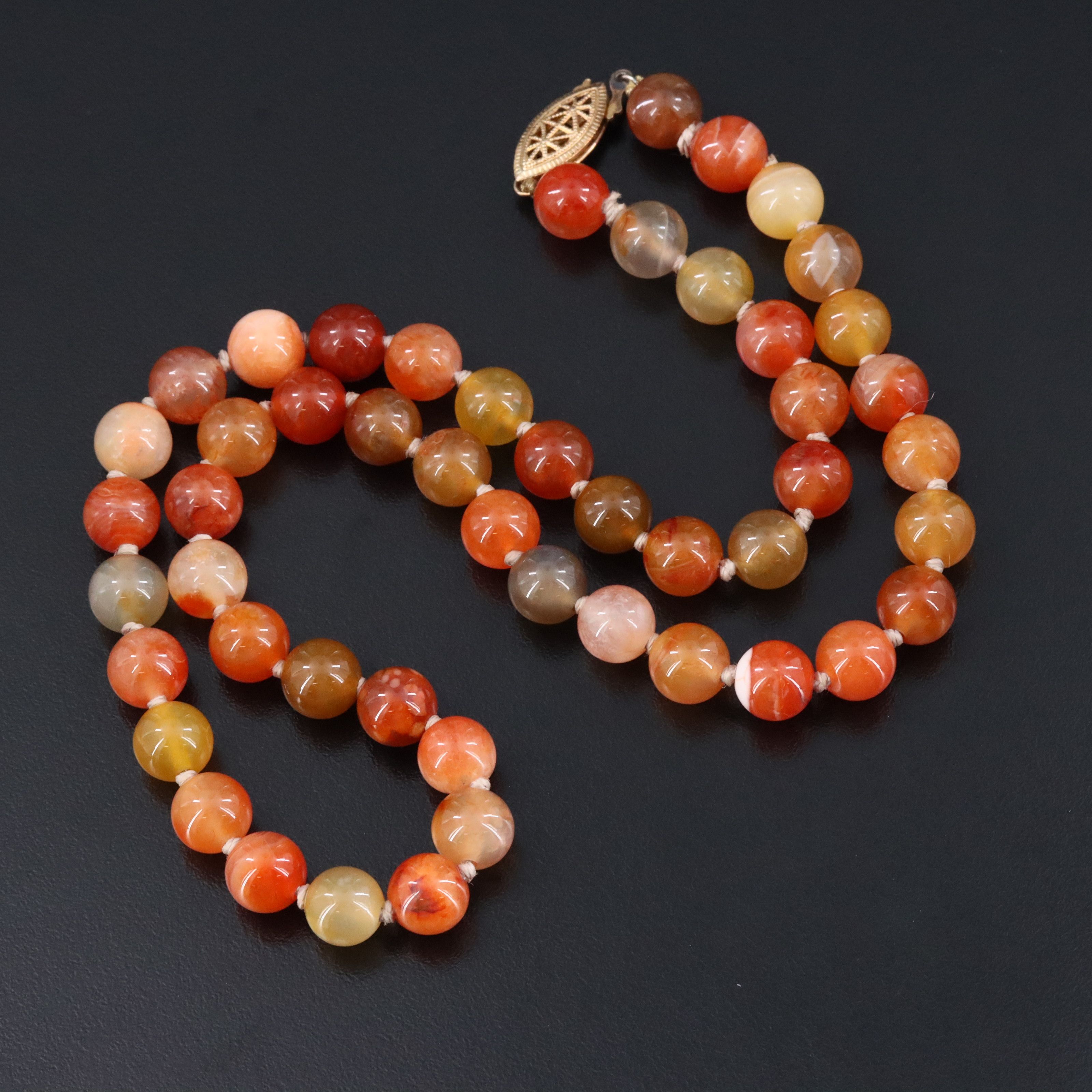 Agate Bead Necklace with a Gold-Filled Clasp