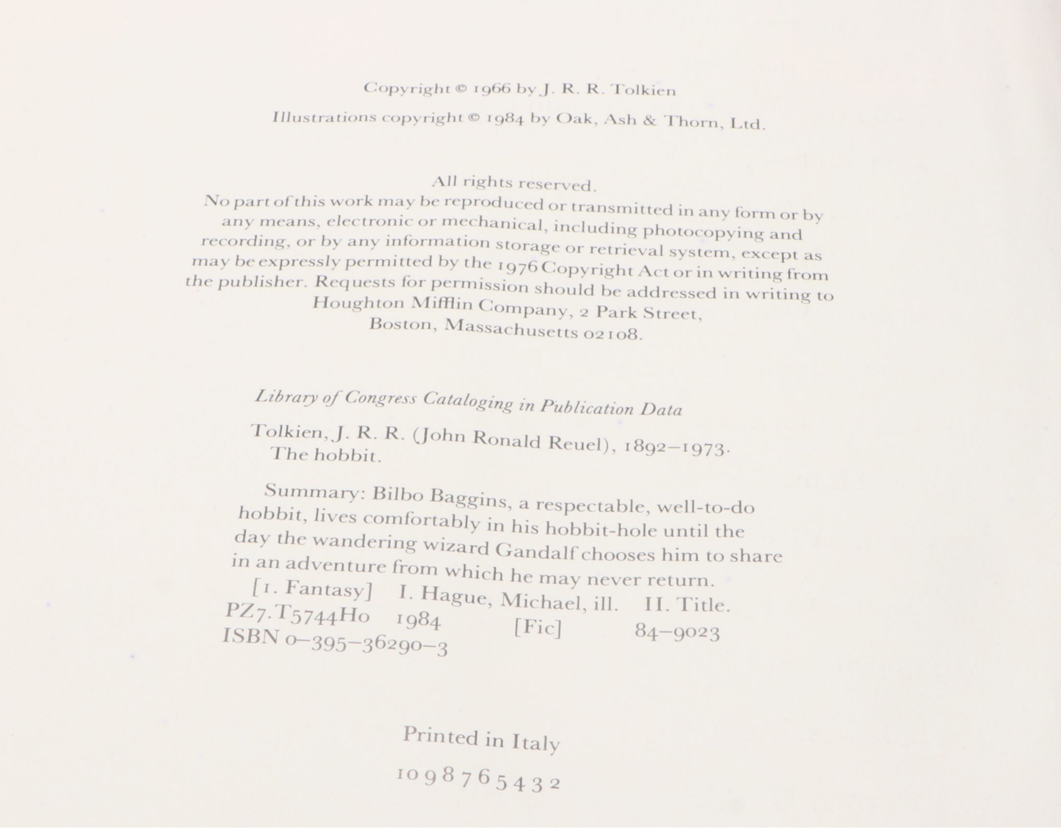 First Illustrated Edition "The Hobbit" by J. R. R. Tolkien, 1984
