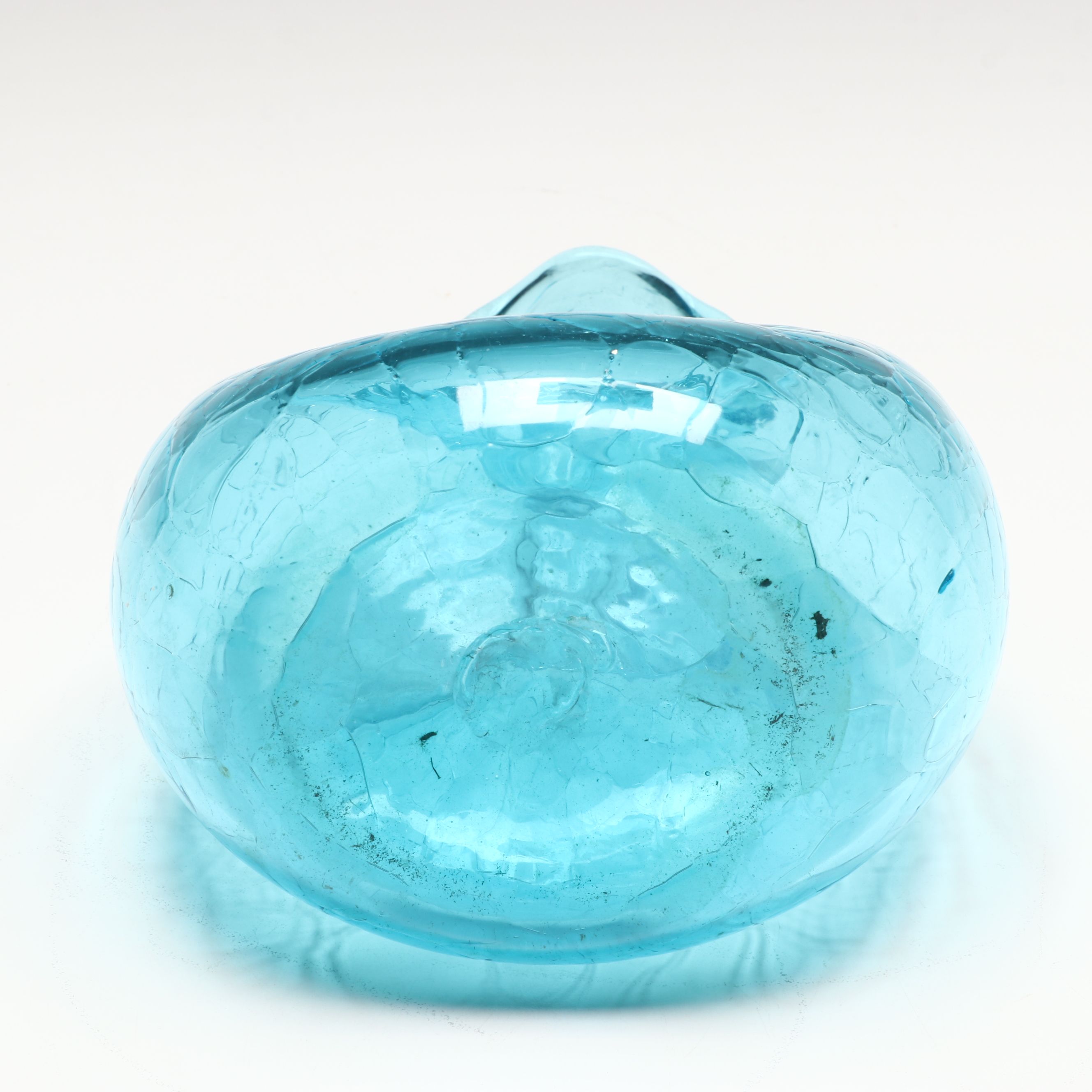 Mid Century Modern Style Blue Crackle Glass Vases with Green Glass Pitcher