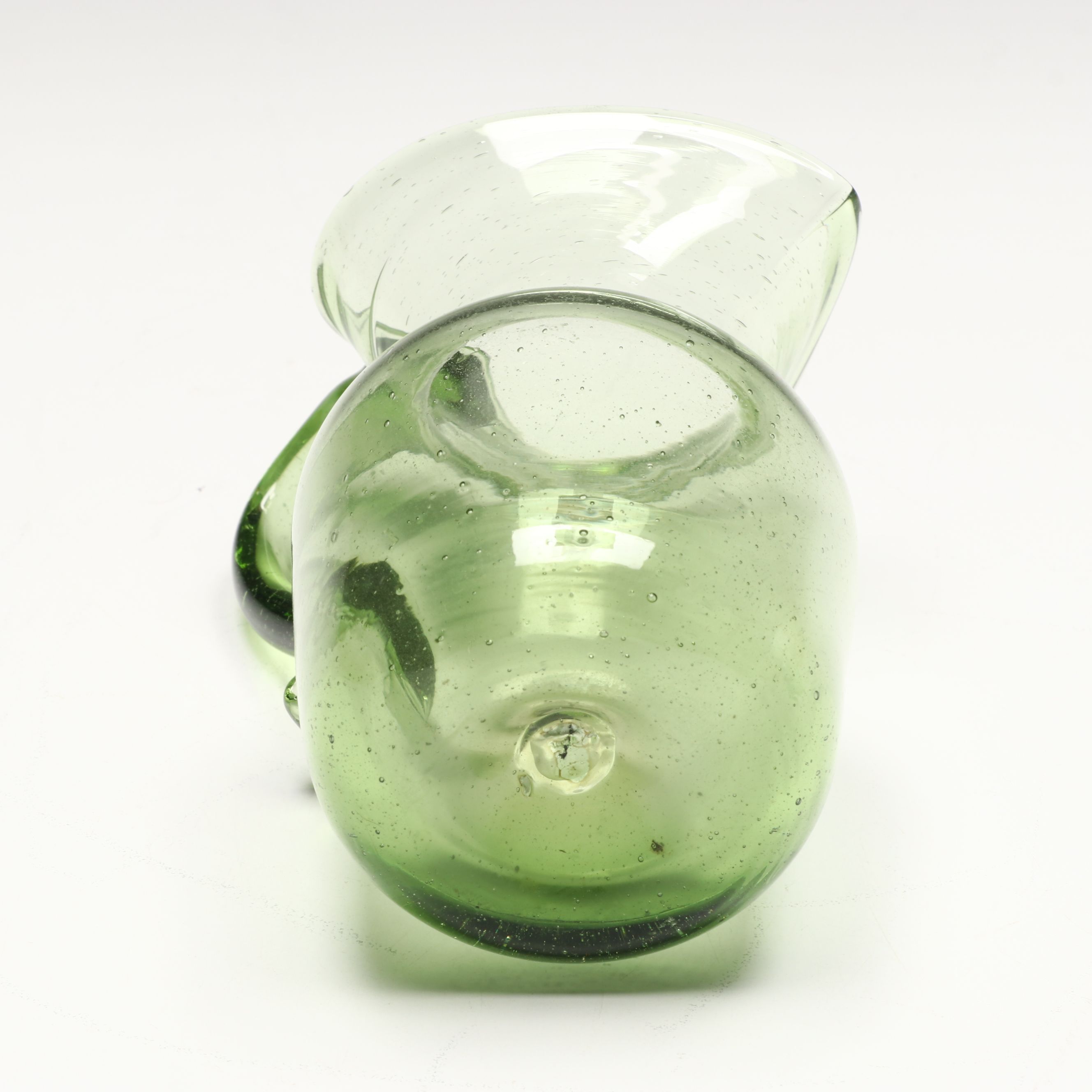 Mid Century Modern Style Blue Crackle Glass Vases with Green Glass Pitcher