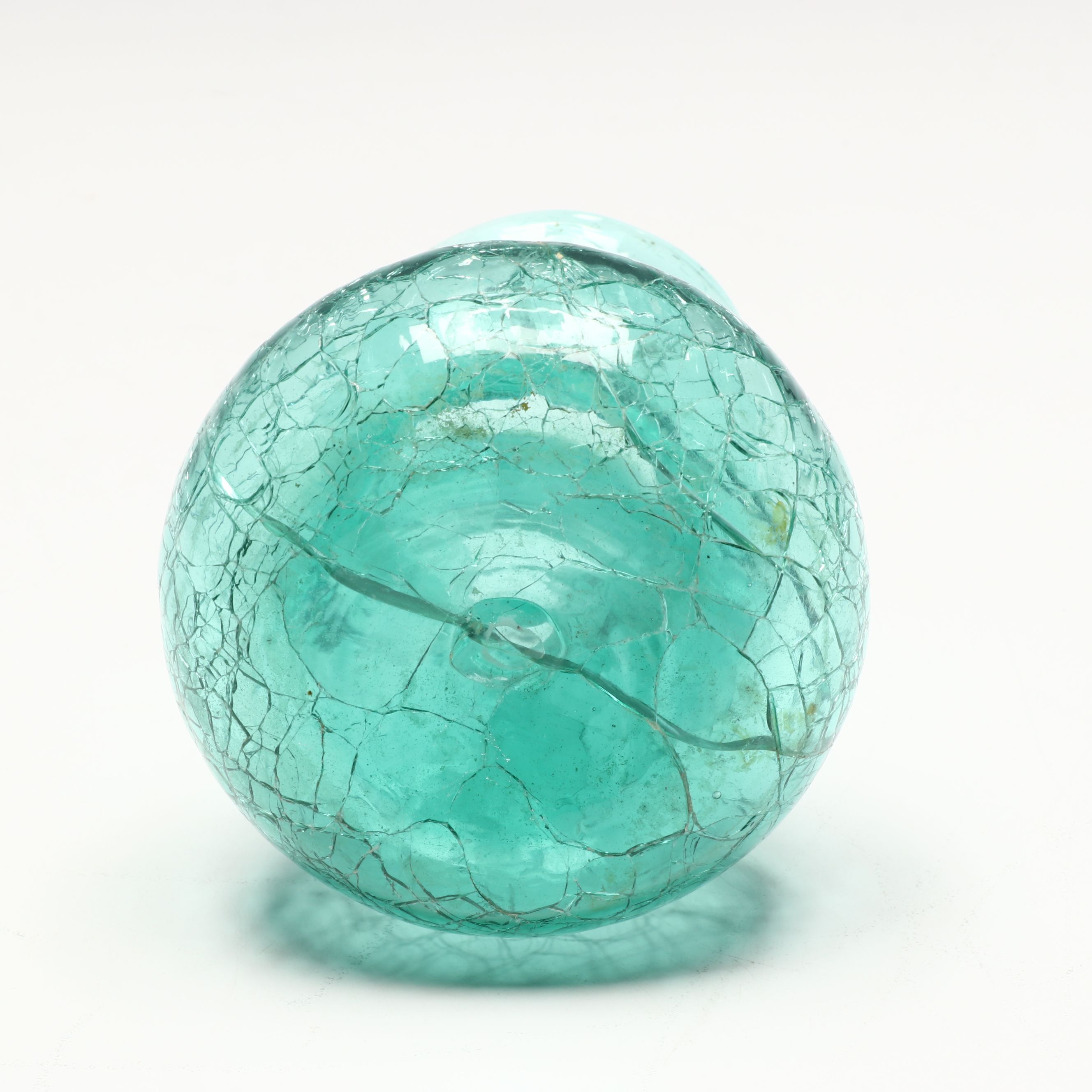 Mid Century Modern Style Blue Crackle Glass Vases with Green Glass Pitcher