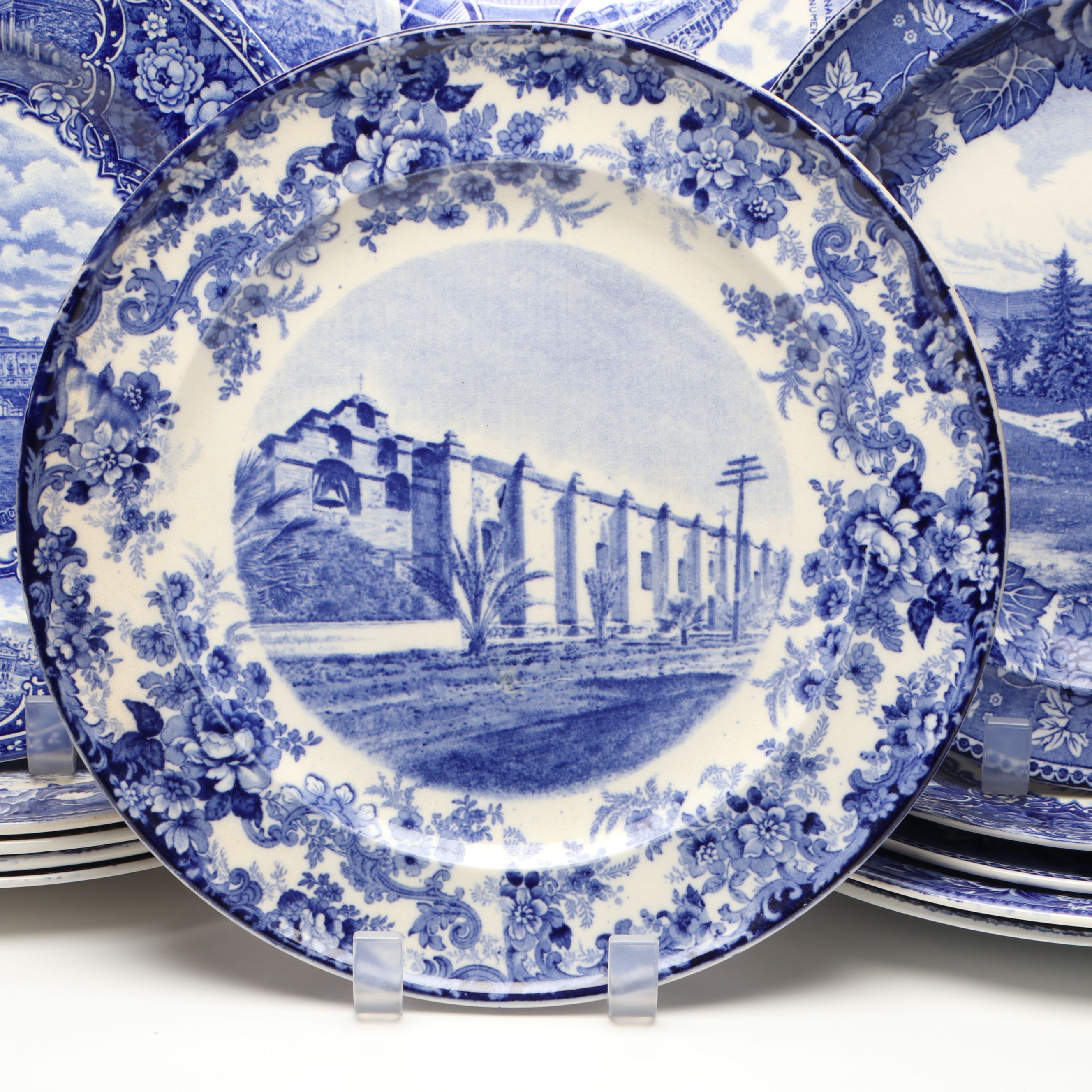 English Antique Blue Transferware Plates