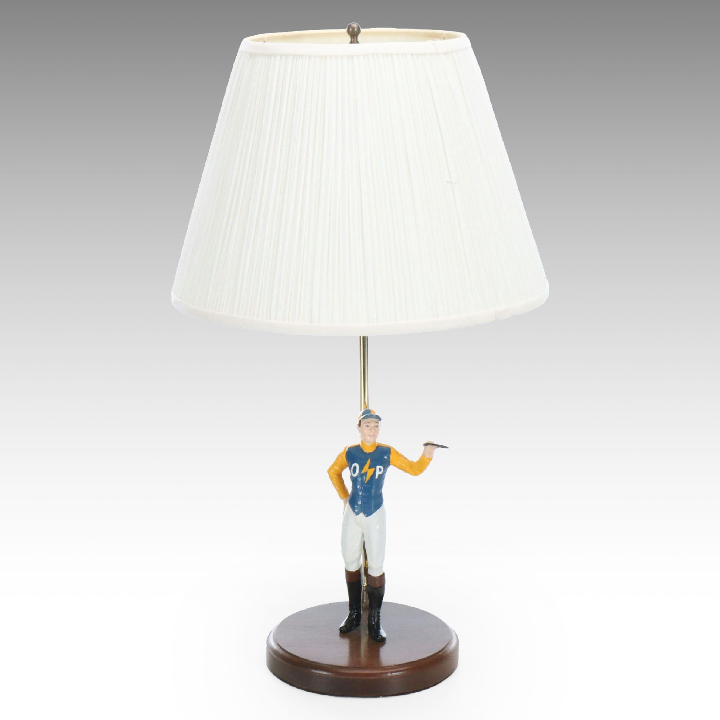 Horse Racing Jockey Table Lamp with Pleated Fabric Shade