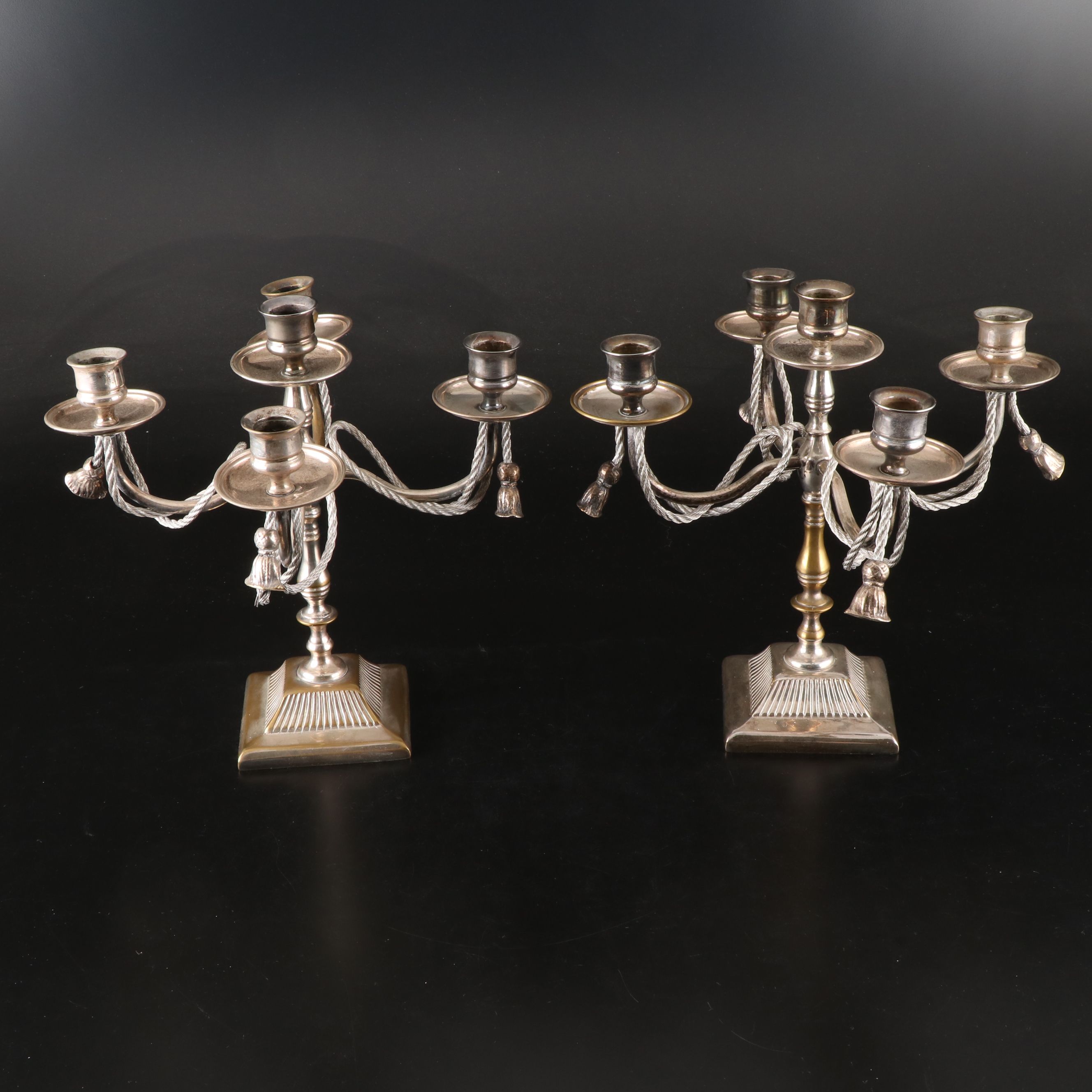 Pair of Silver Finish Tassel Candelabra