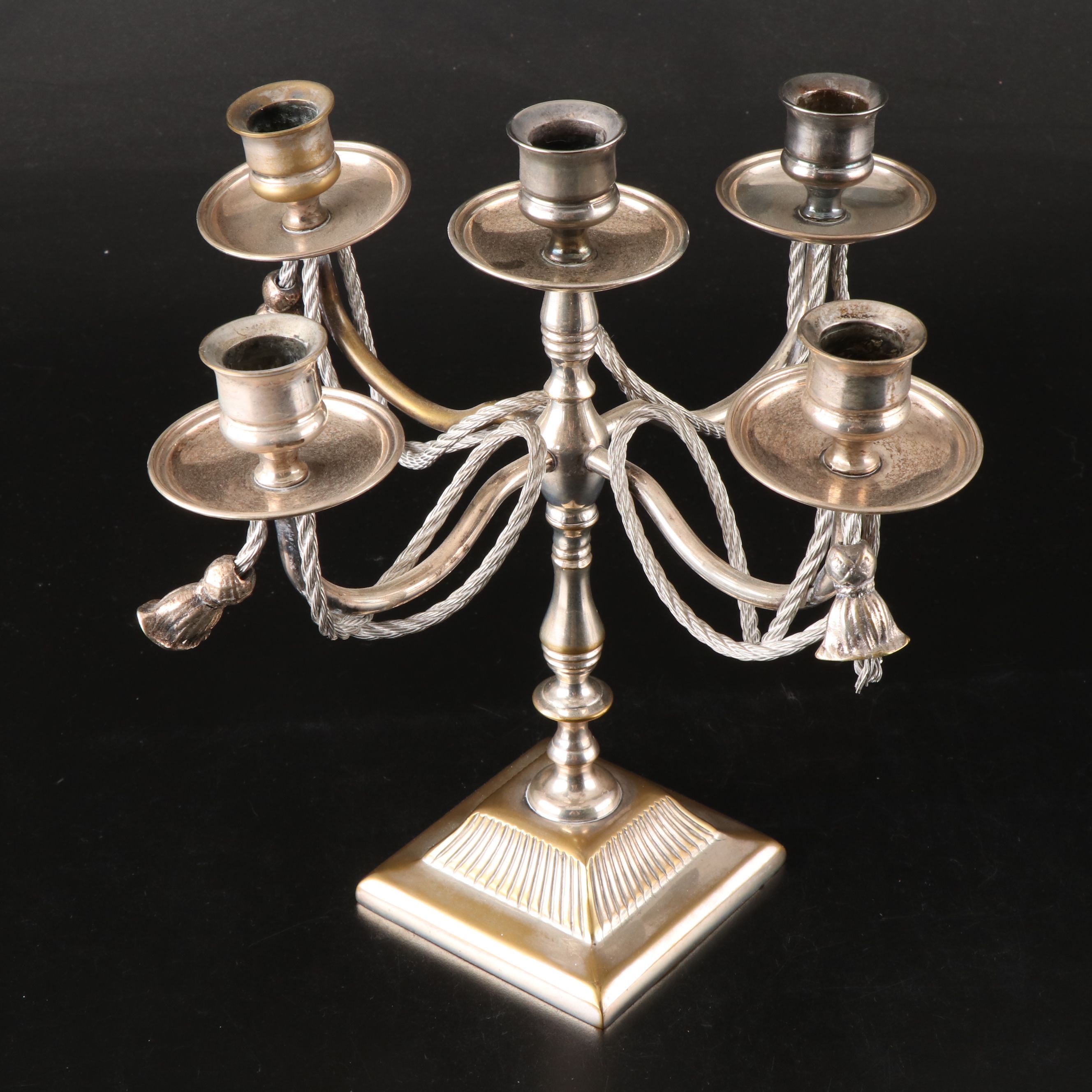 Pair of Silver Finish Tassel Candelabra
