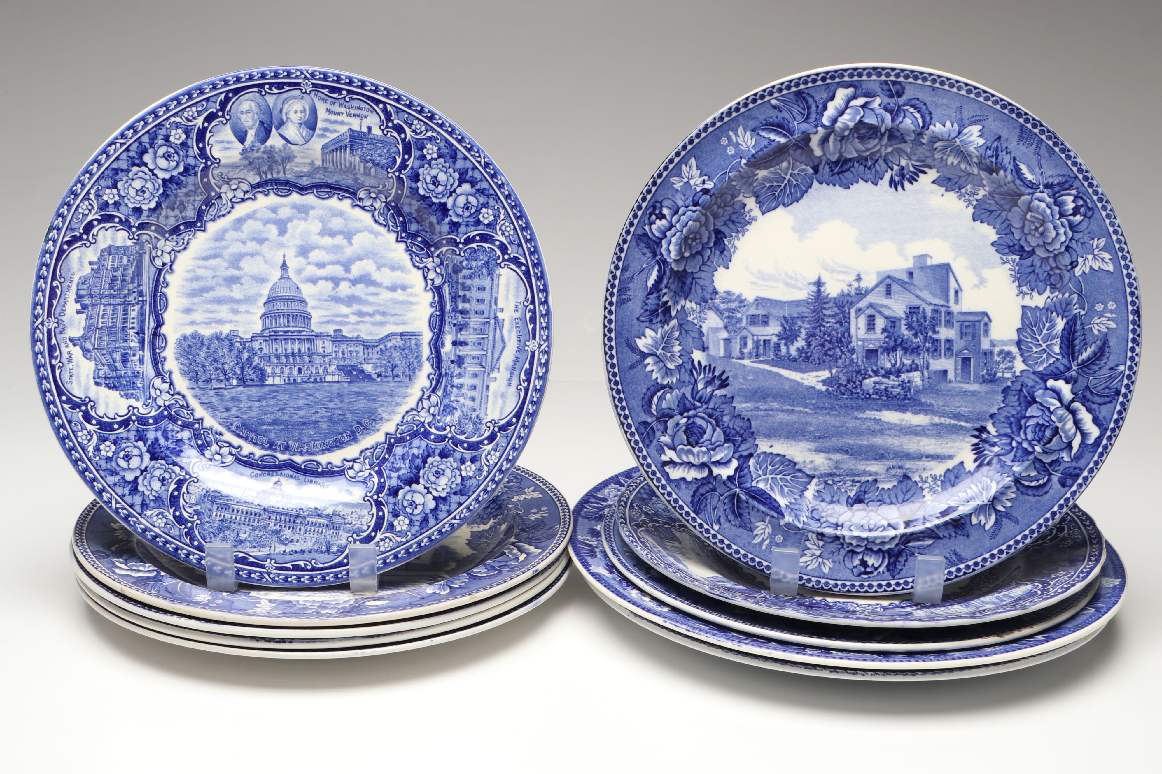 English Antique Blue Transferware Plates