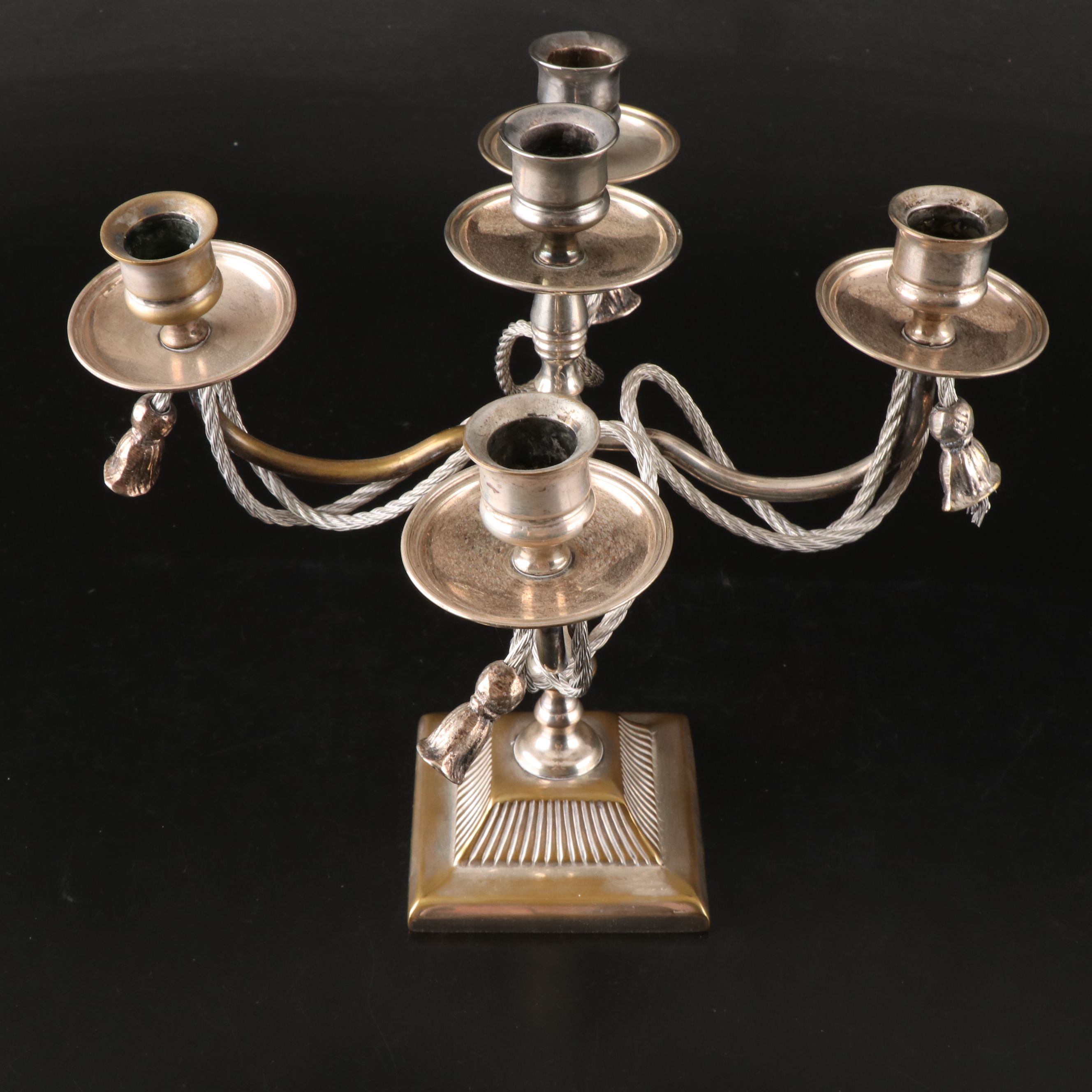 Pair of Silver Finish Tassel Candelabra
