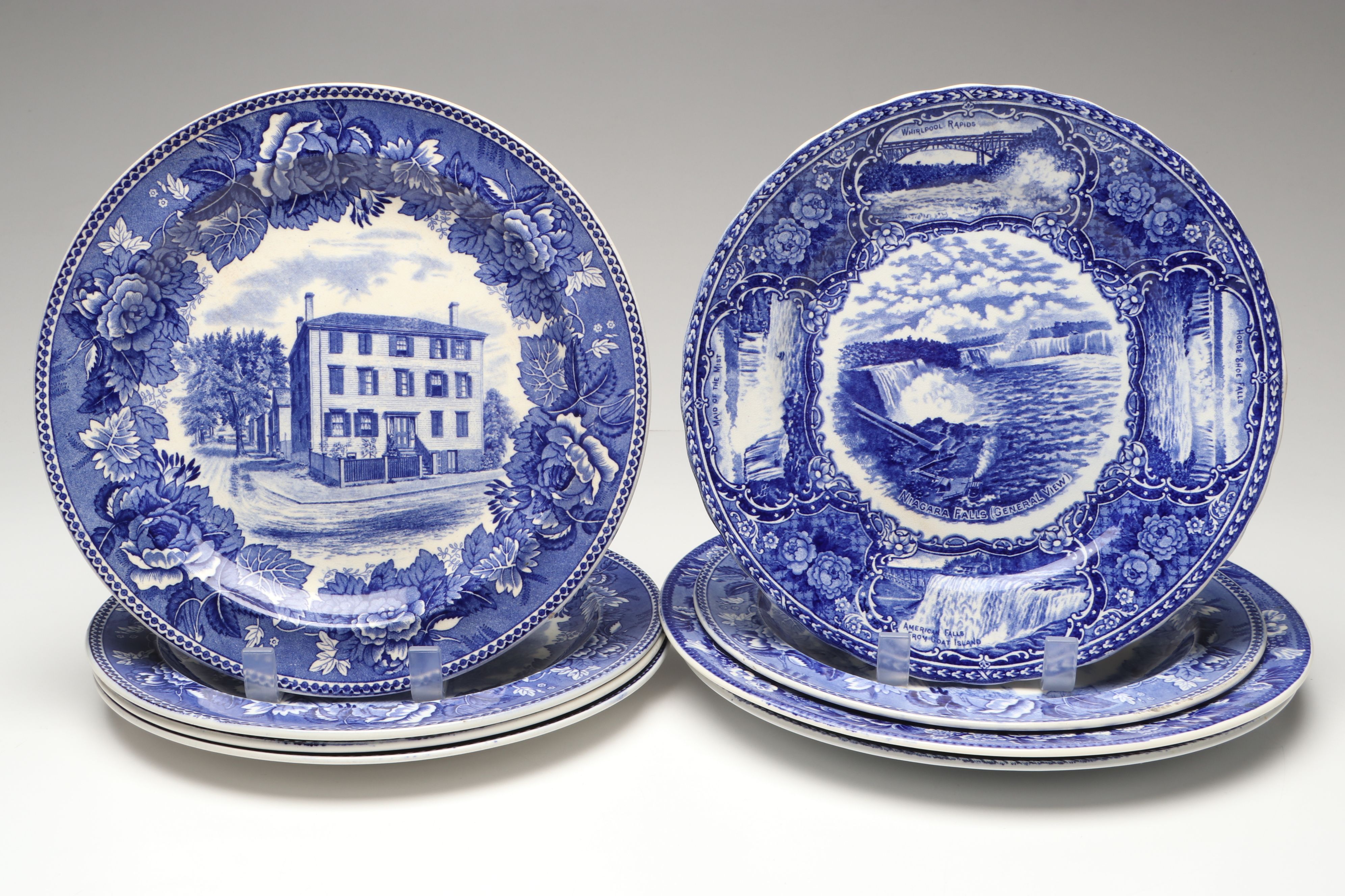 English Antique Blue Transferware Plates