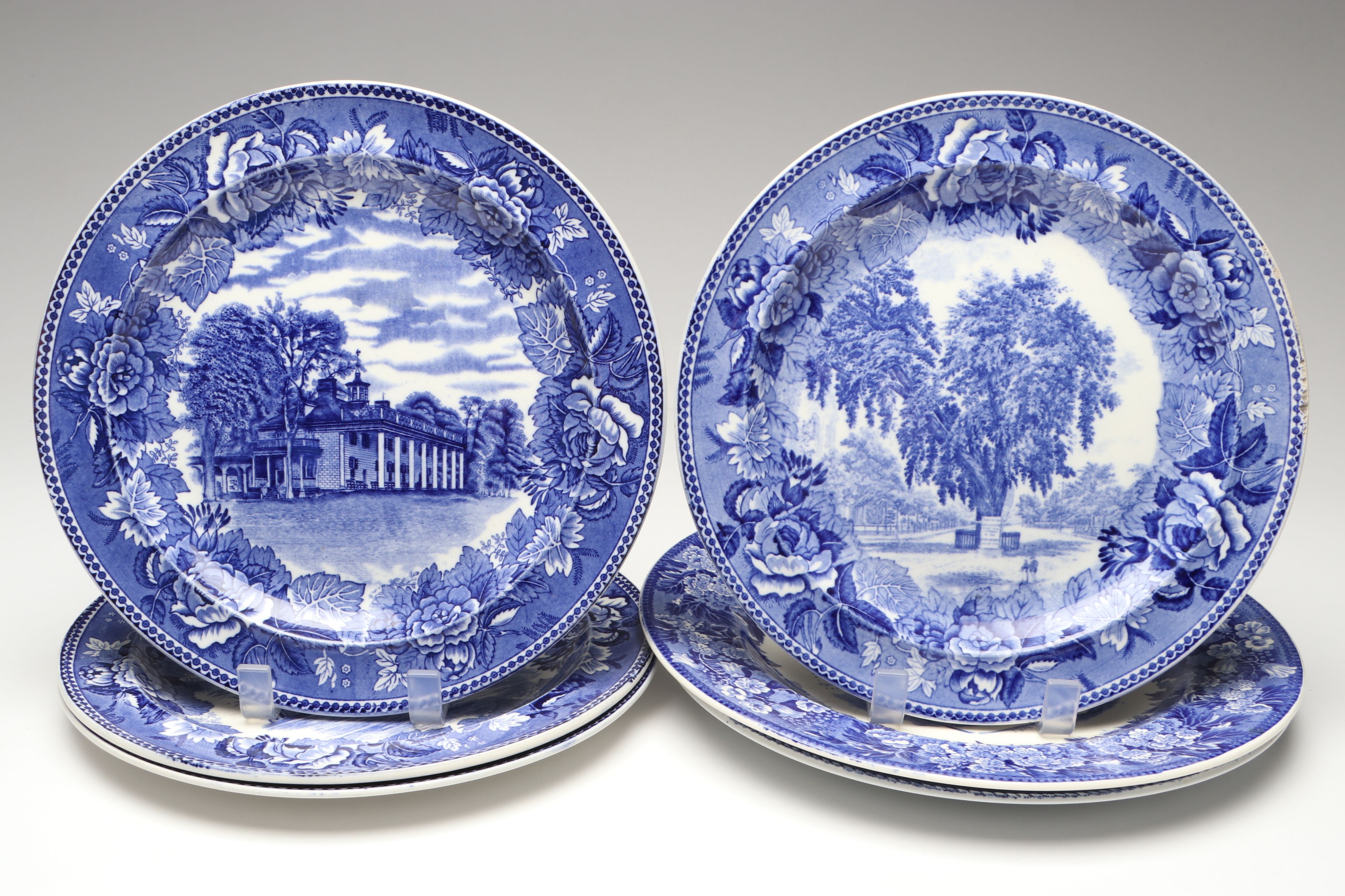 English Antique Blue Transferware Plates