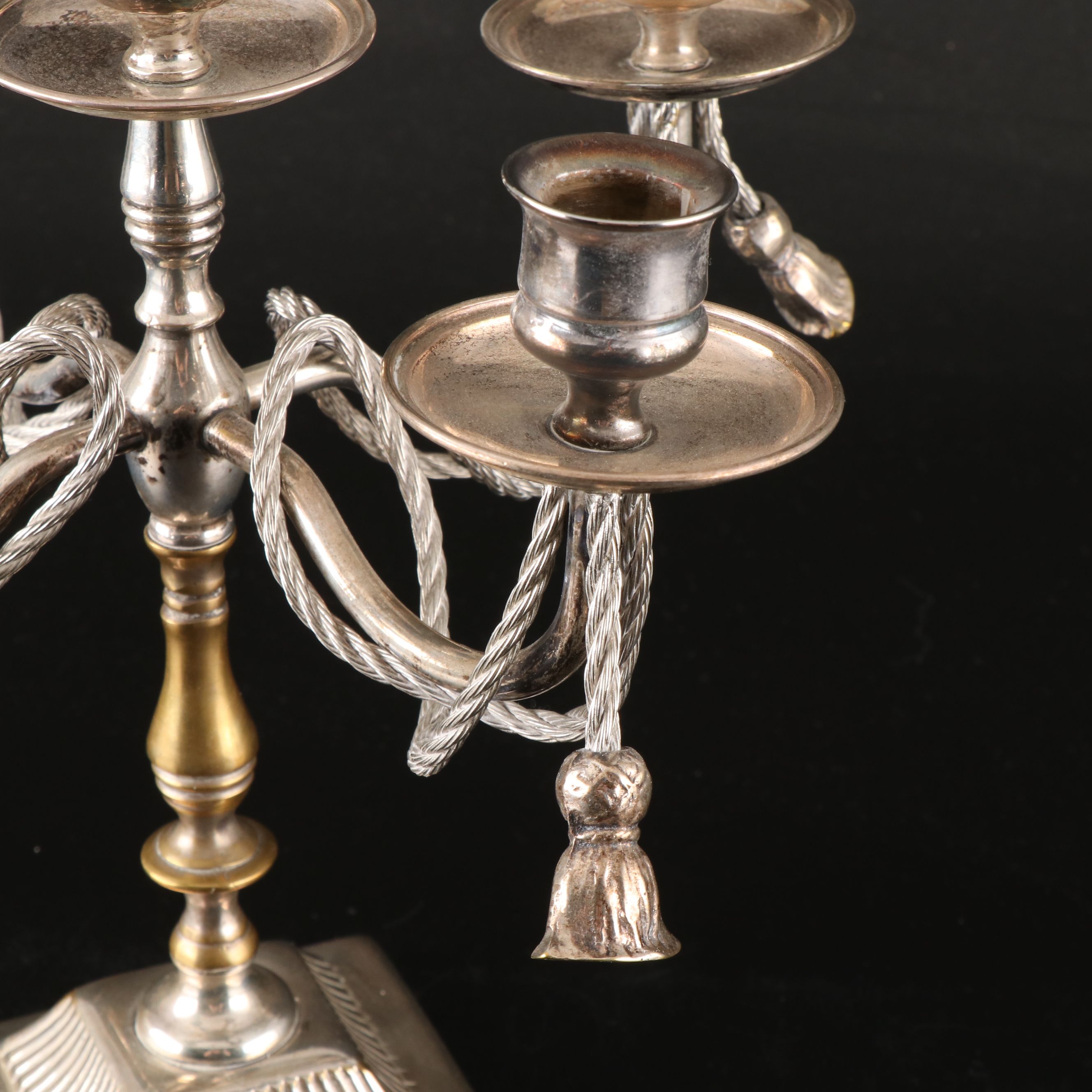 Pair of Silver Finish Tassel Candelabra