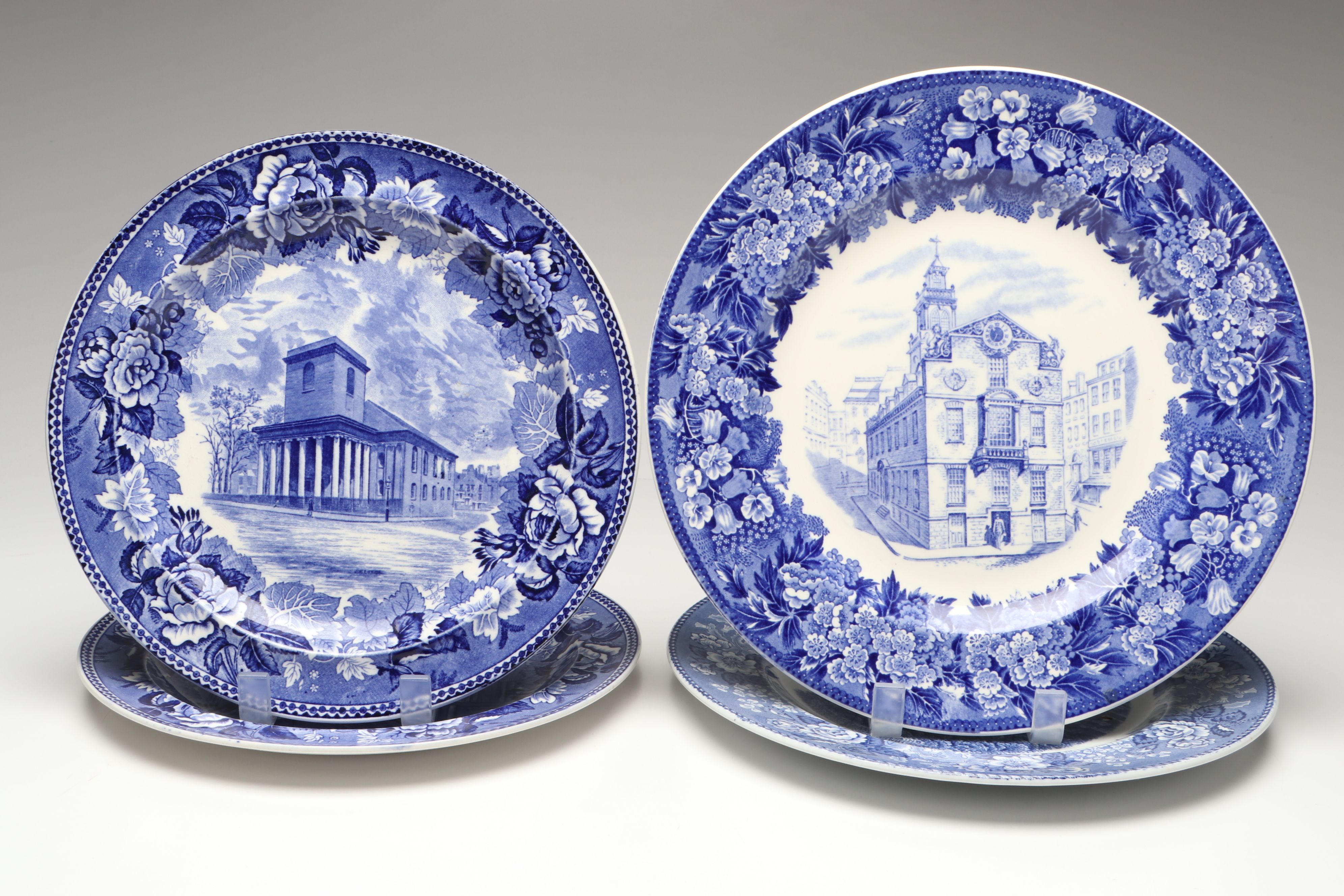 English Antique Blue Transferware Plates
