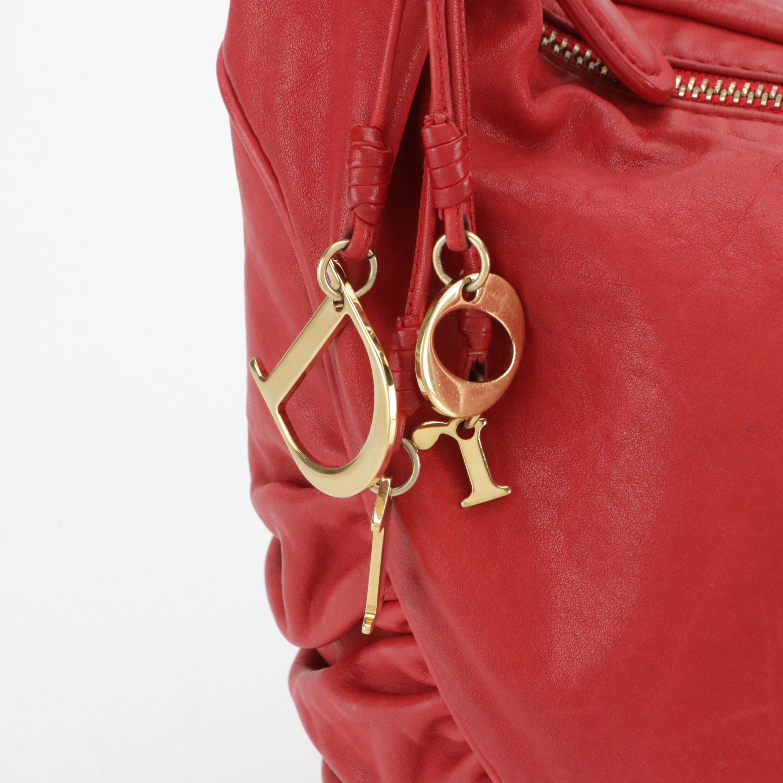 Christian Dior Gypsy Ruffle Hobo Shoulder Bag in Red Lambskin Leather
