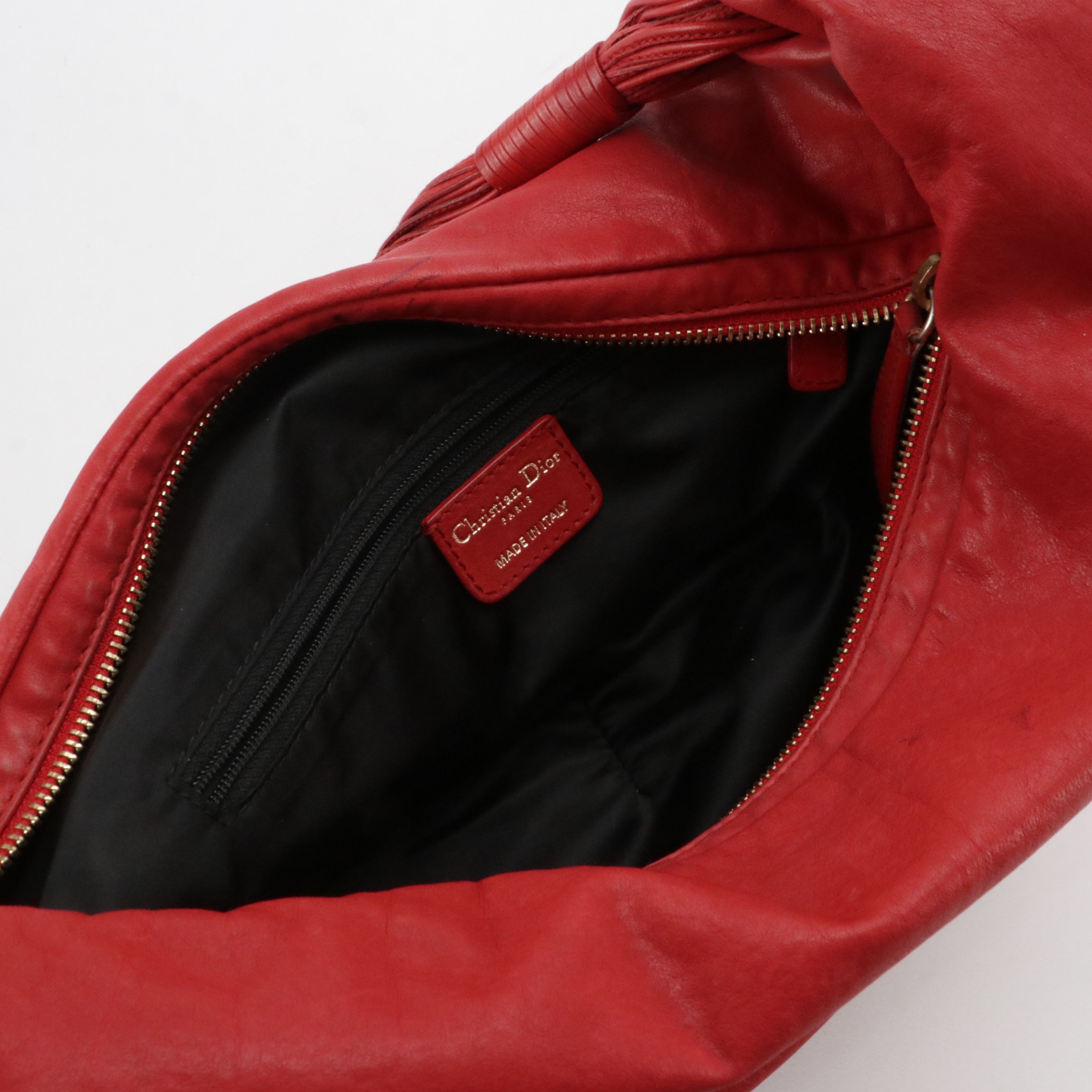 Christian Dior Gypsy Ruffle Hobo Shoulder Bag in Red Lambskin Leather