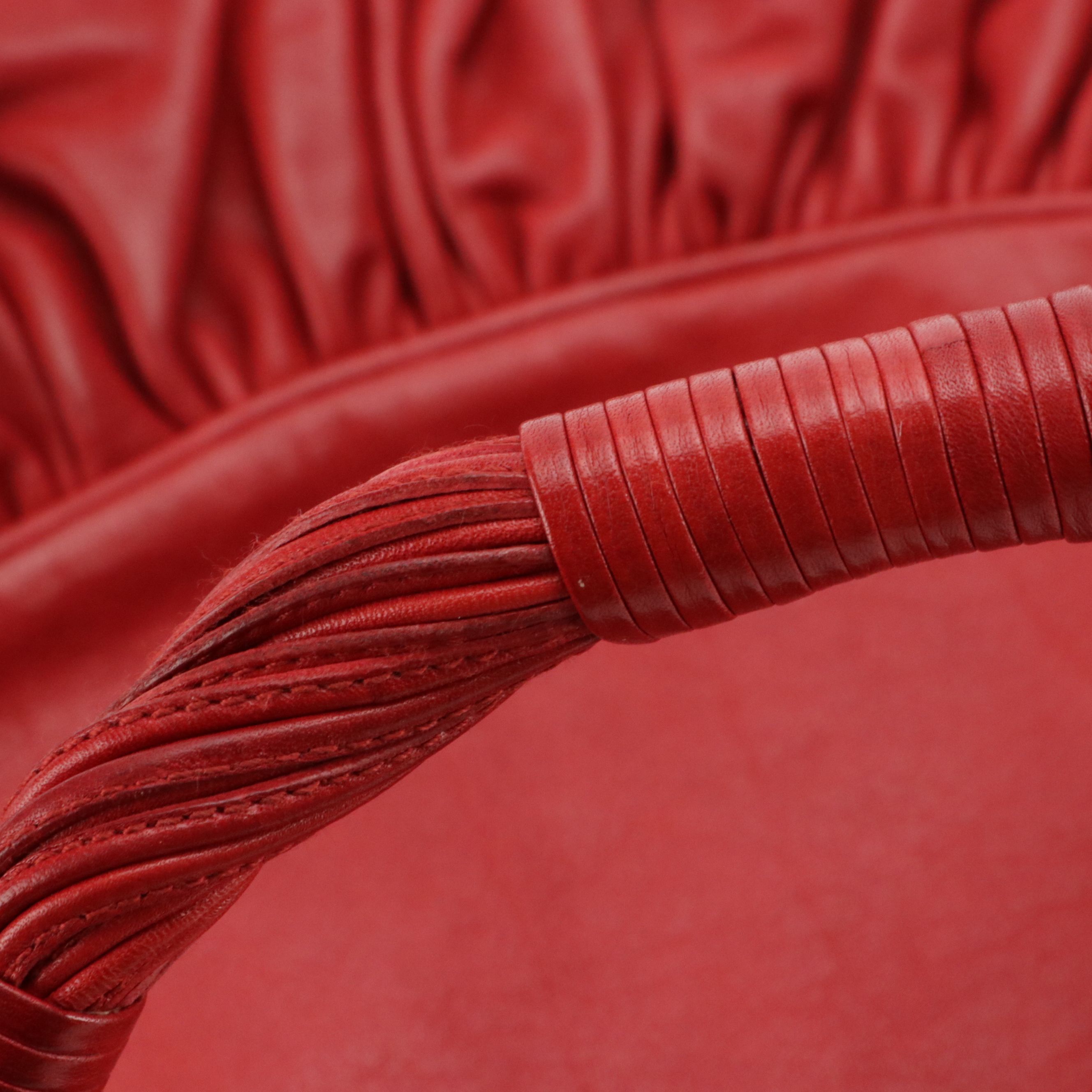 Christian Dior Gypsy Ruffle Hobo Shoulder Bag in Red Lambskin Leather