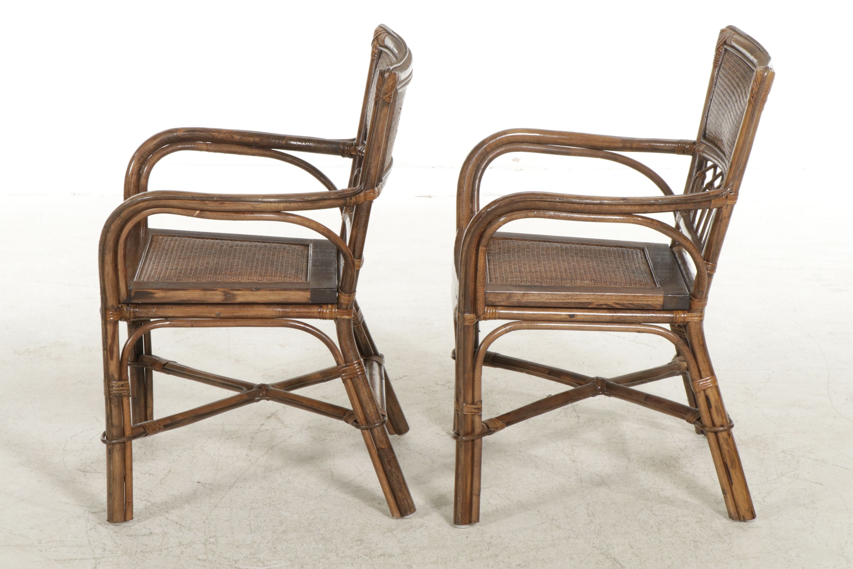 Bent Rattan Armchairs with Woven Cane Seat, Pair, Late 20th to 21st Century