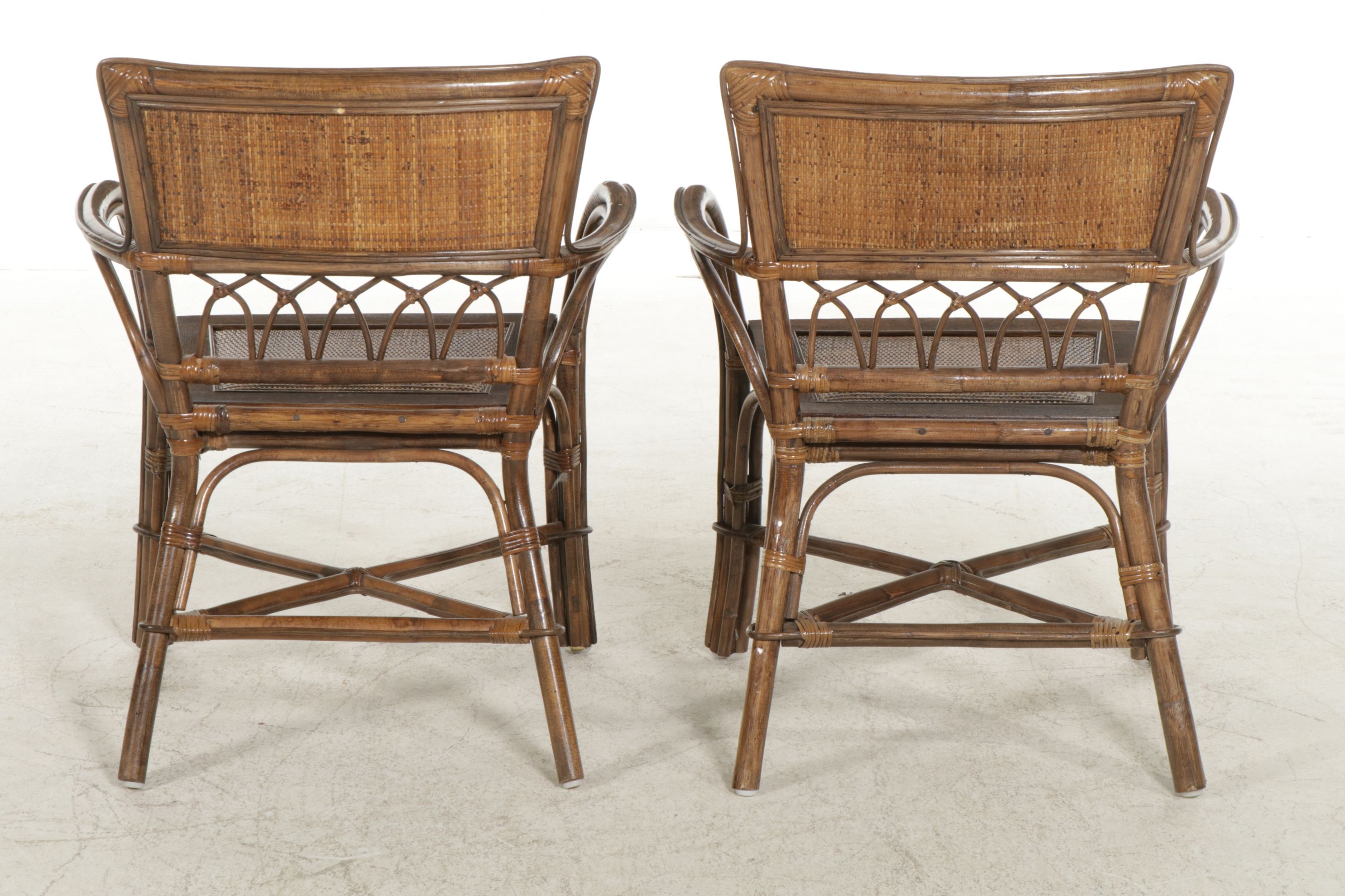 Bent Rattan Armchairs with Woven Cane Seat, Pair, Late 20th to 21st Century