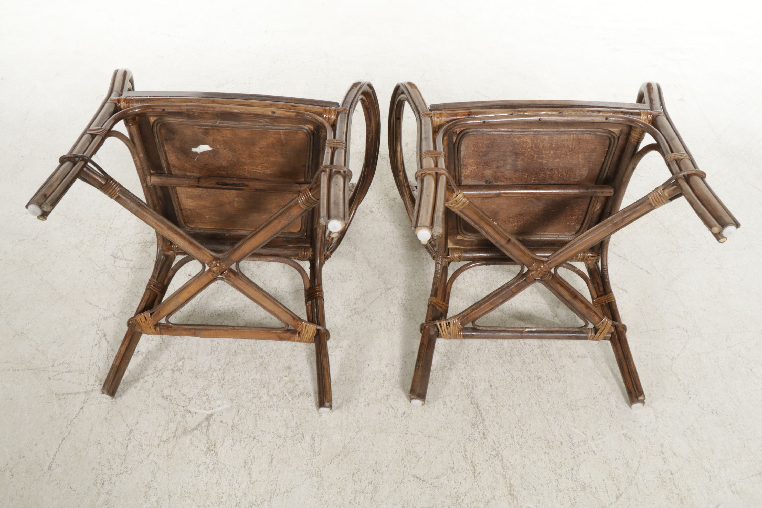 Bent Rattan Armchairs with Woven Cane Seat, Pair, Late 20th to 21st Century