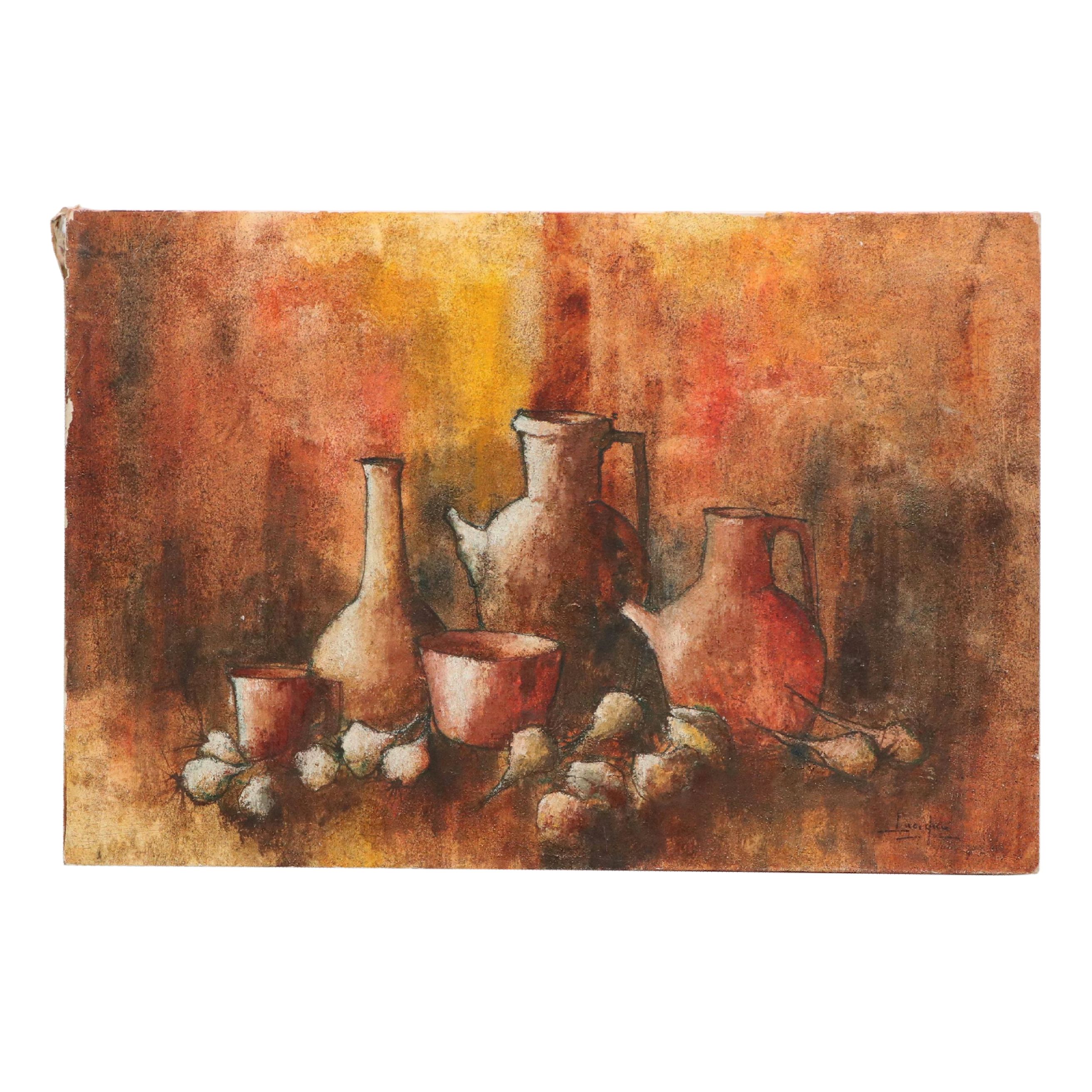 Oil and Sand Still Life Painting, Mid-20th Century