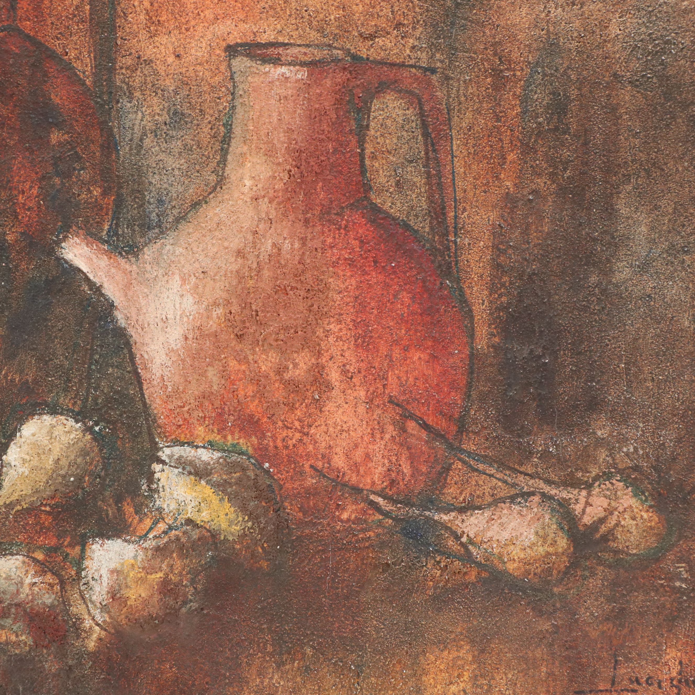 Oil and Sand Still Life Painting, Mid-20th Century