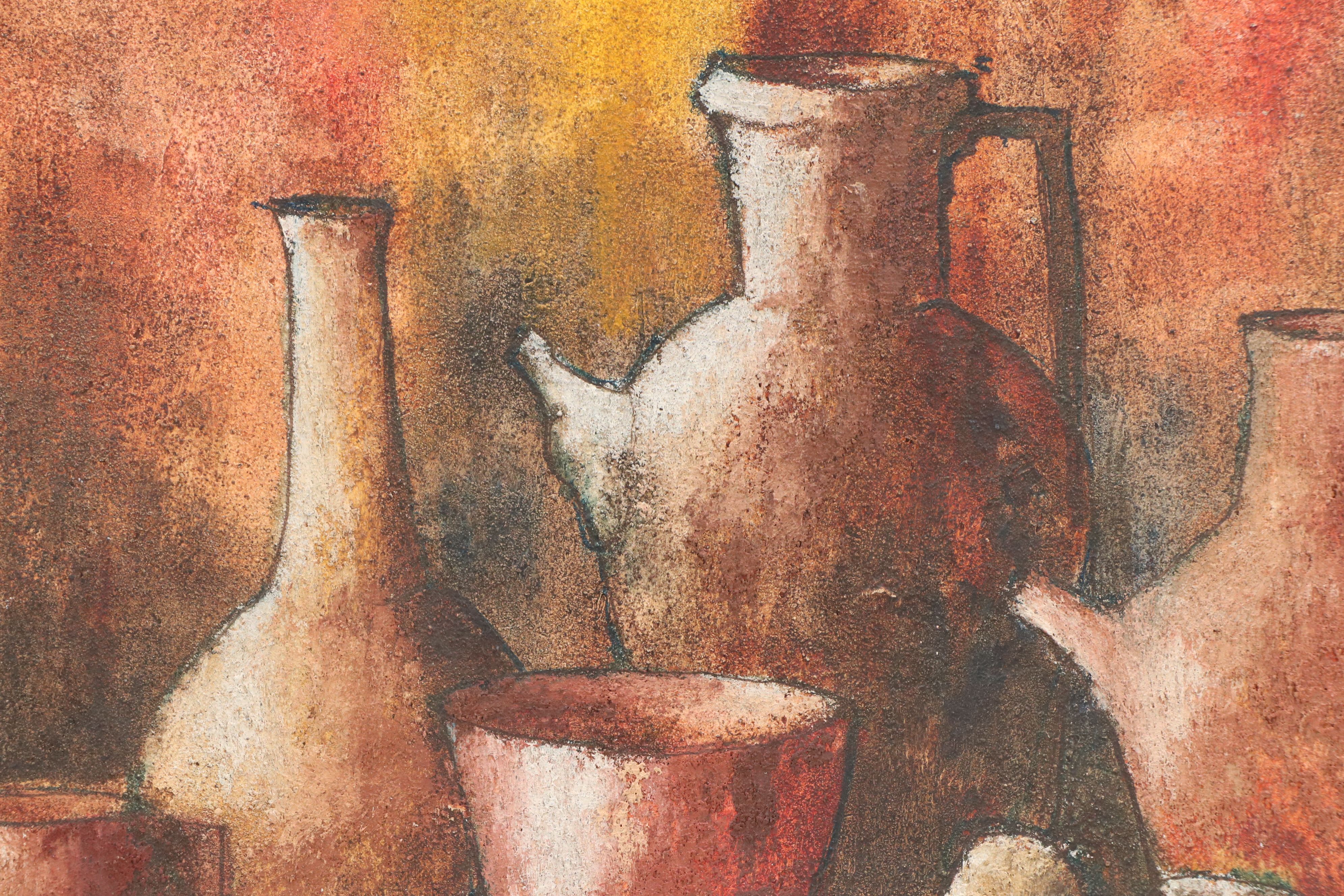 Oil and Sand Still Life Painting, Mid-20th Century